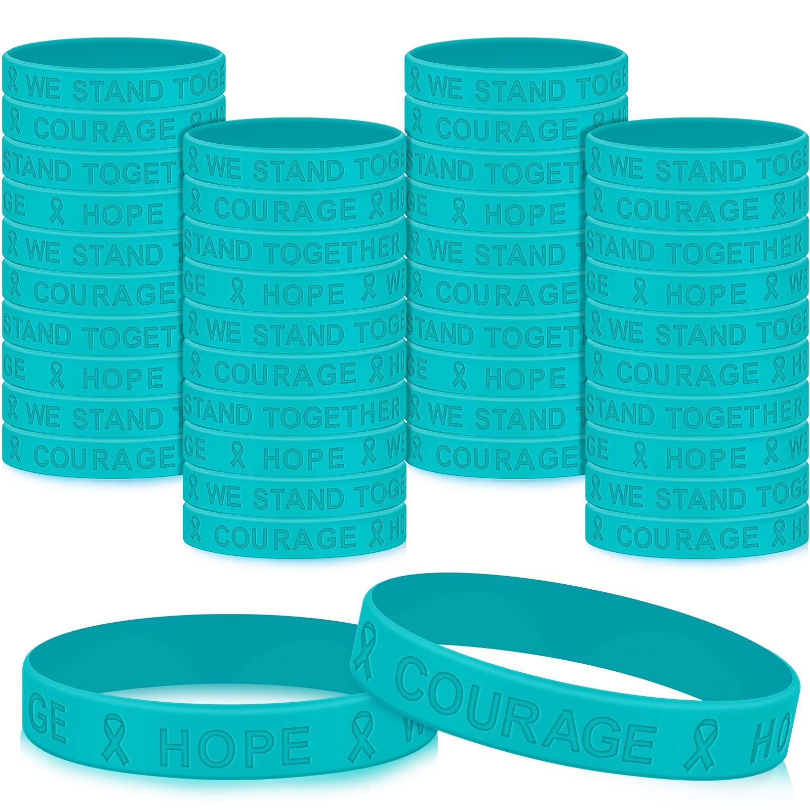Kigeli 100 Pcs Ovarian Cancer Awareness Teal Ribbon Awareness Silicone Wristb…
