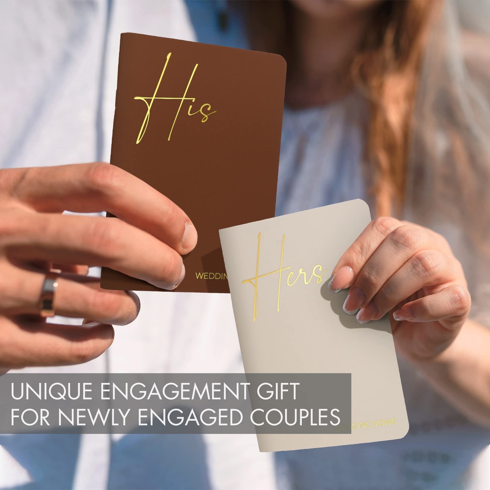 Personalized Wedding Vow Books, Gold Foil Design, Brown
