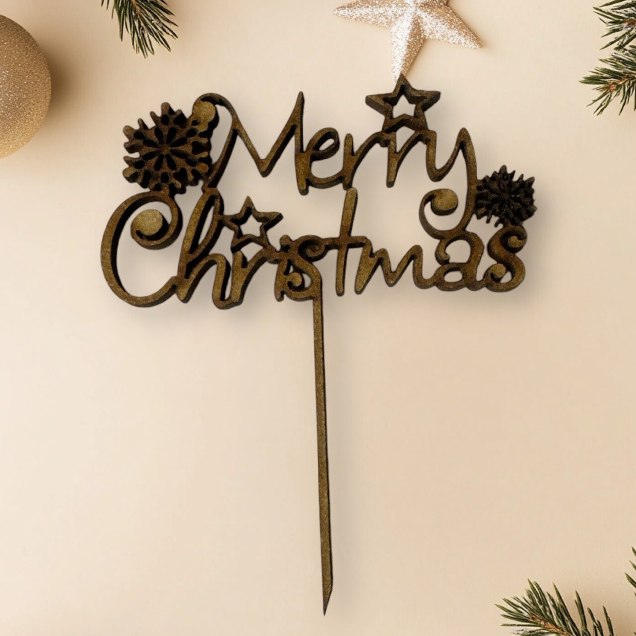 Merry Christmas Cake Topper – MDF -85mm x 95mm | Christmas | Xmas | Reindeer