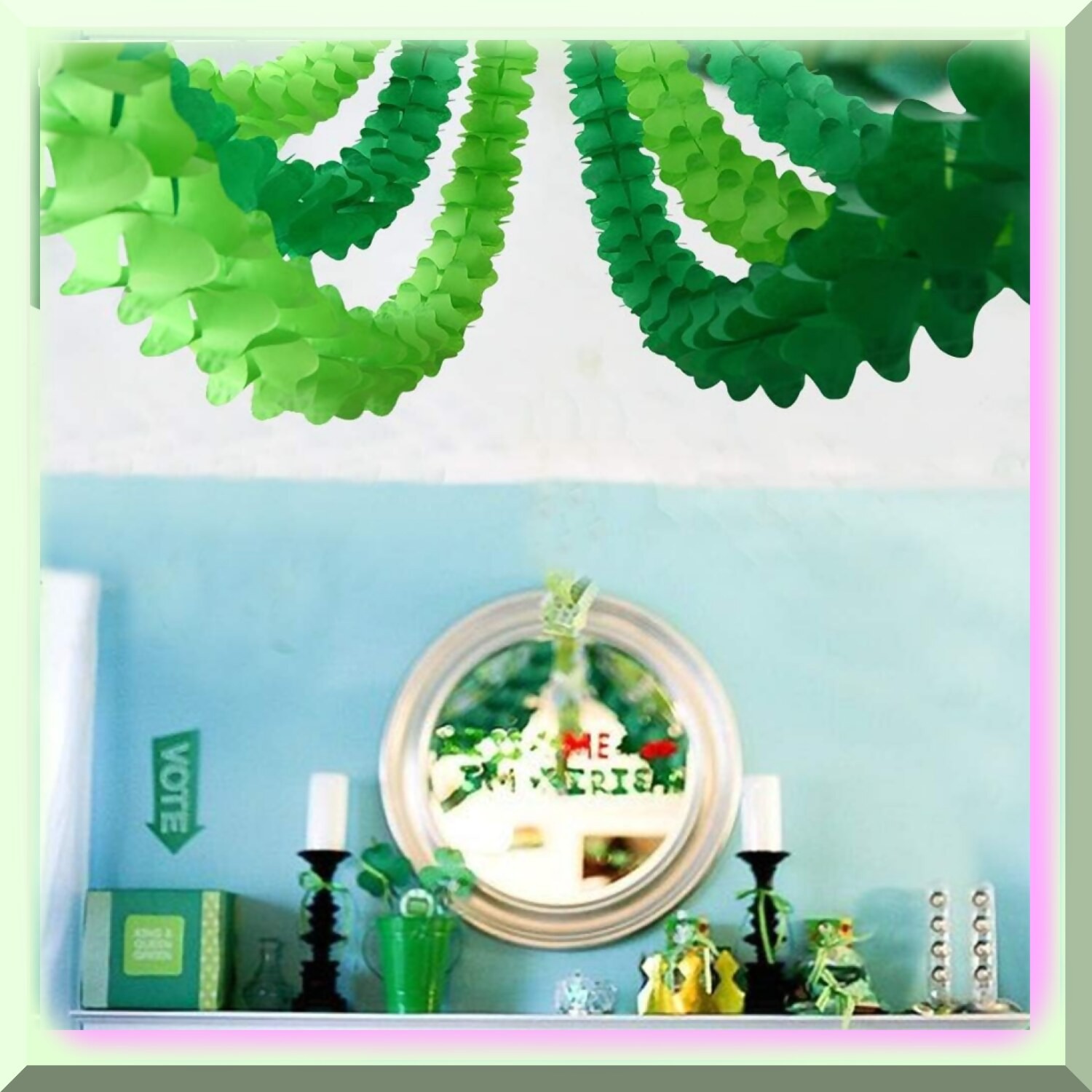 Vibrant Green Tissue Paper Garland for Celebrations
