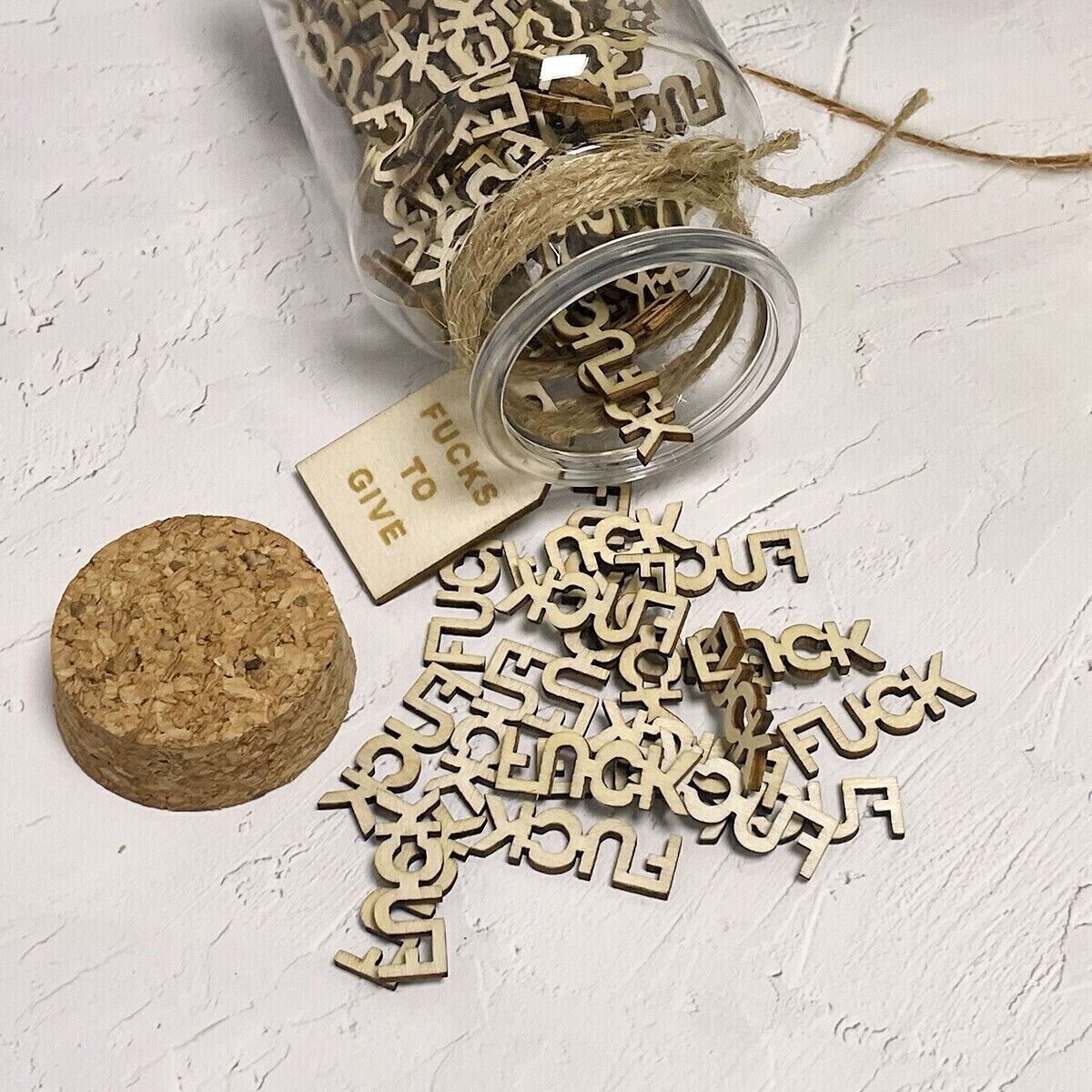 Jar of F*cks Wooden Cutout Letter Piece Give Funny Gag Bottle Novelty Gifts NEW