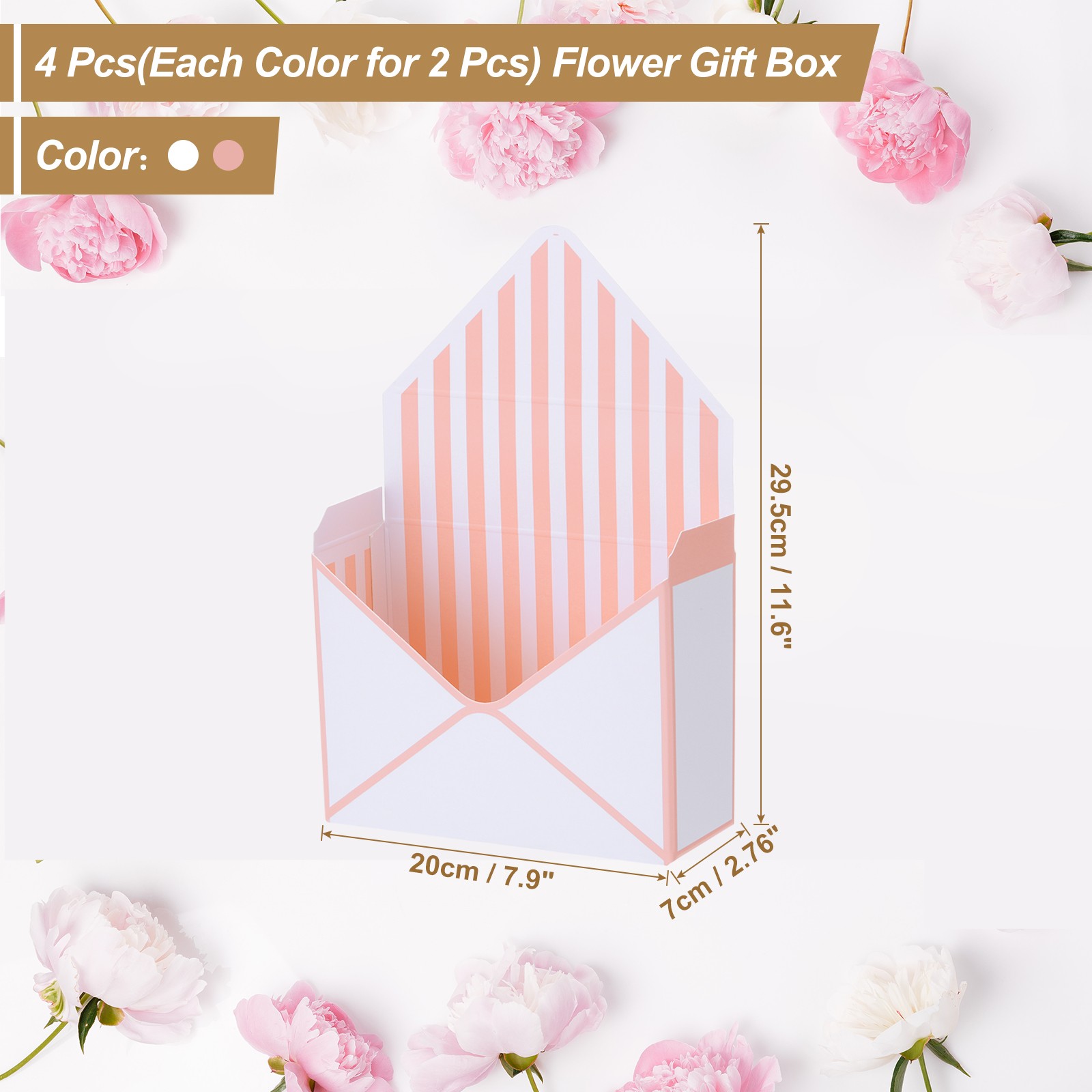 Paper Flower Gift Bags Set 4Pcs, Gift Bag Striped Style Pink