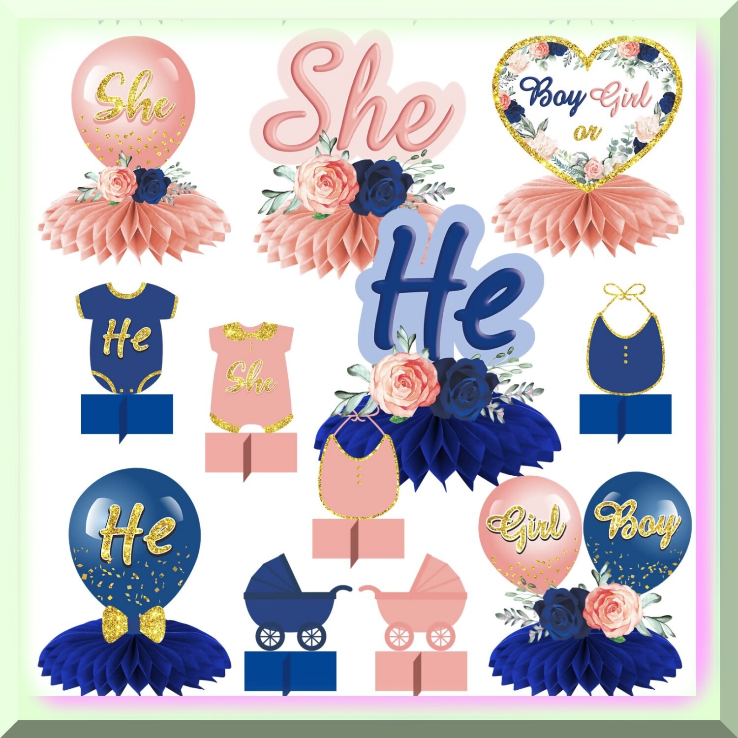 Honeycomb Gender Reveal Table Toppers 12 Pieces