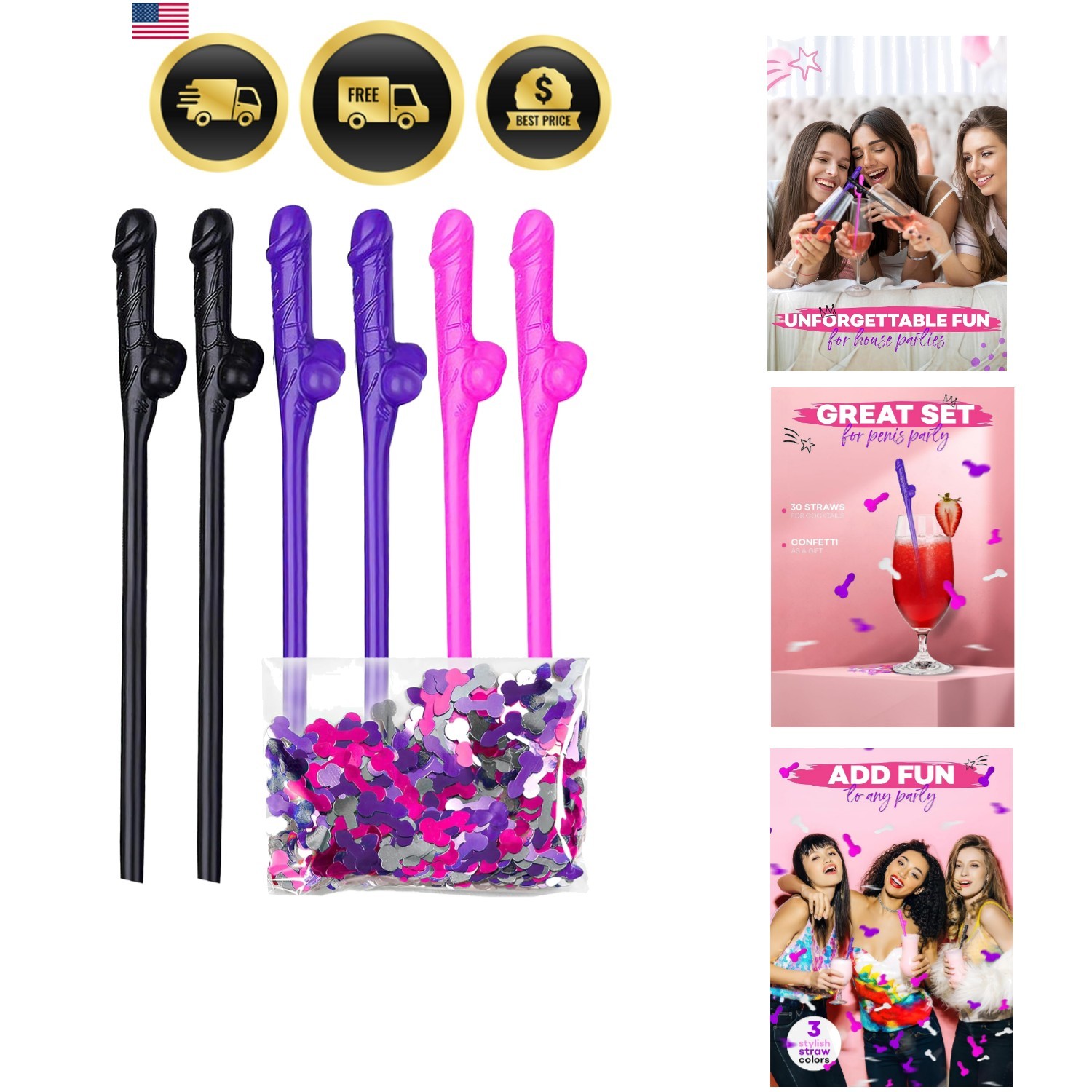 30 pcs Bachelorette Pennis Straws Party Hen Naughty, Willy Shaped Pennis Stra…