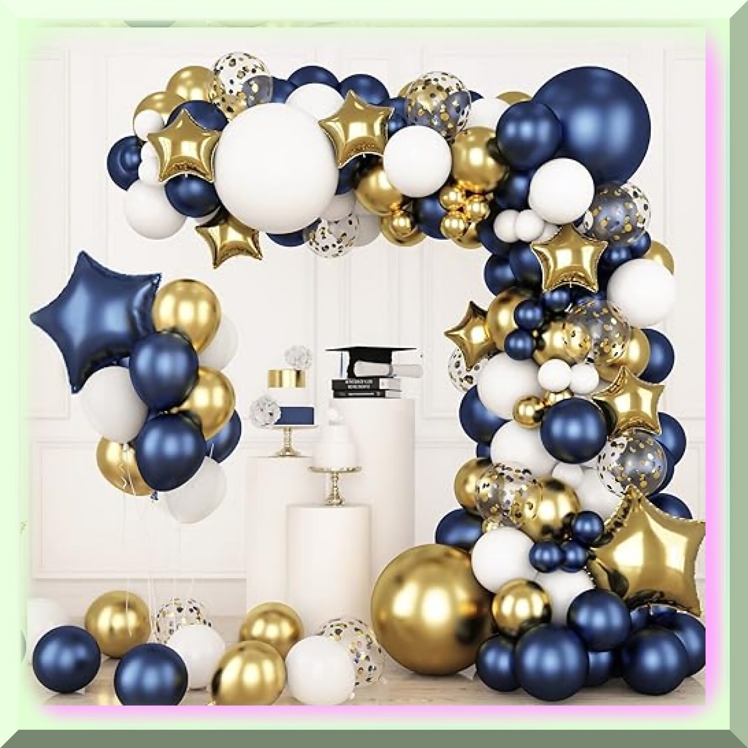 Gold and Navy Confetti Balloon Arch Kit