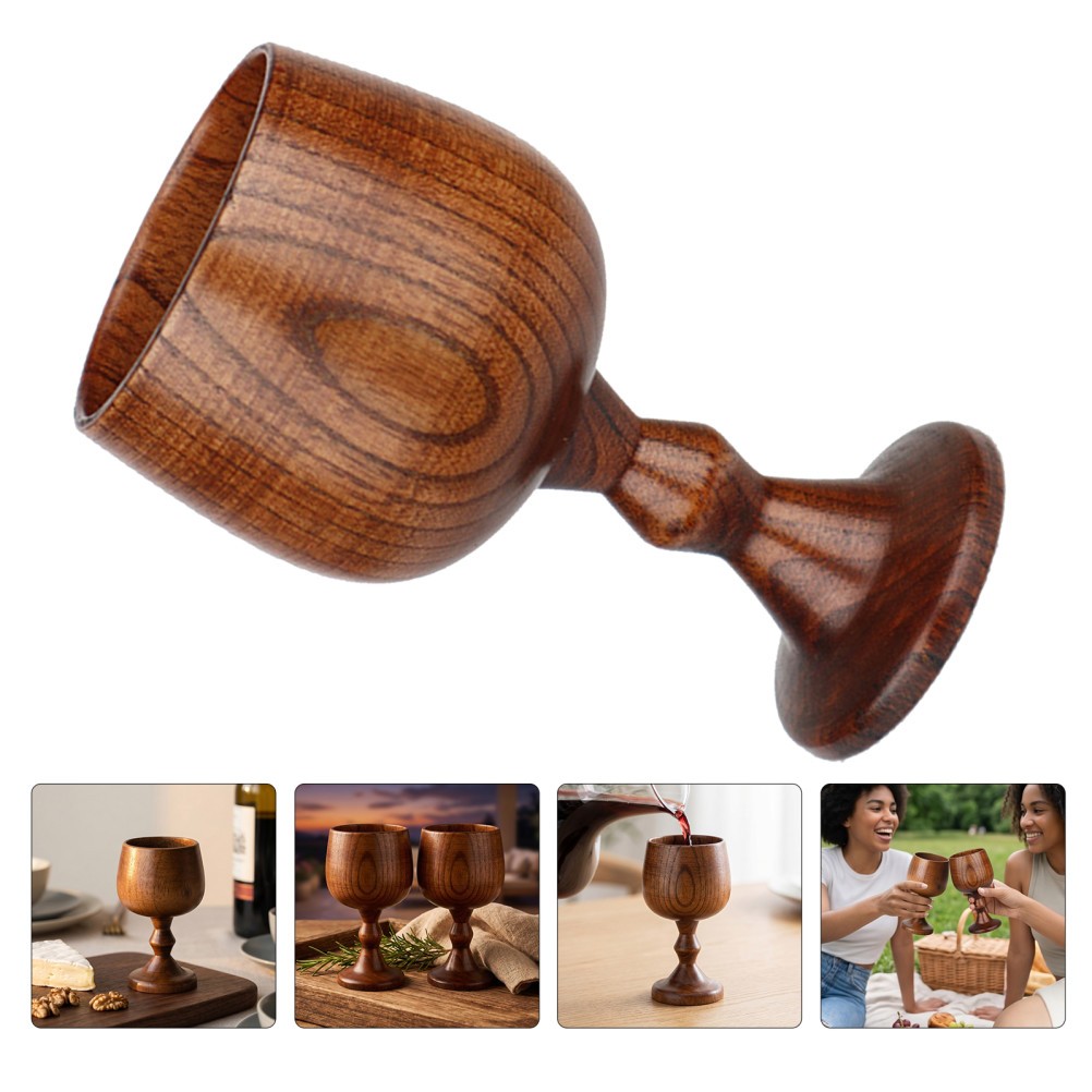 2 Pcs Wine Glasses Wood Goblet Mixed Drinkware Cocktail Wooden Cup
