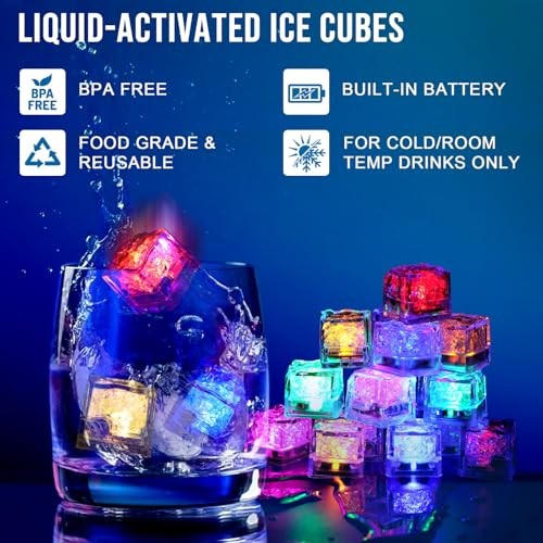 Light Up Ice Cubes, 96 PCS Multi Color Led Ice Cubes for Drinks with 96 PACK