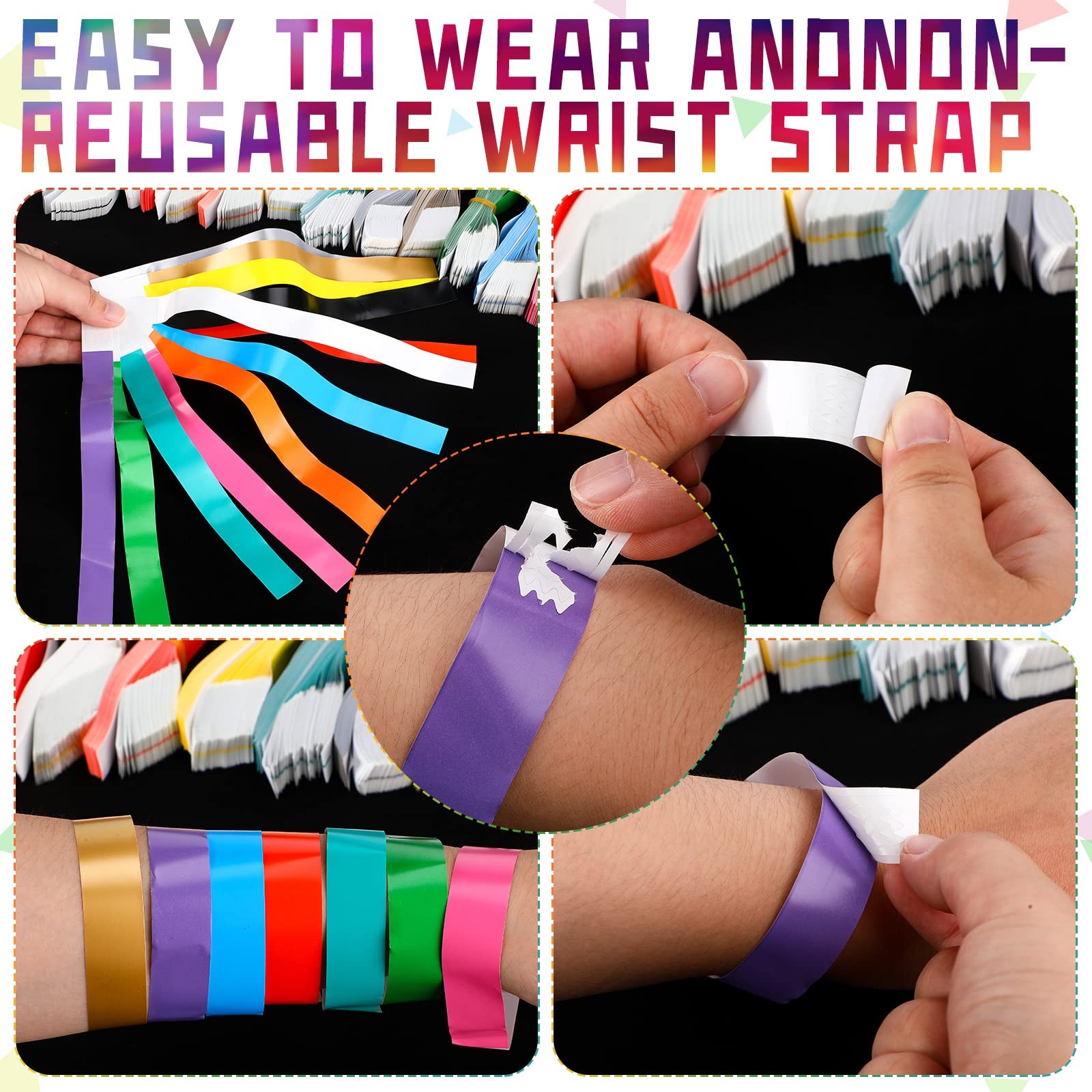Tudomro 1200 Pack Plastic Paper Wristbands for Classic Pattern, Mixed Colors