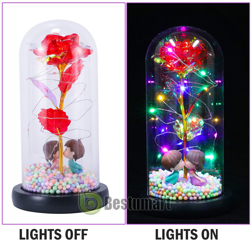 Crystal Eternal Galaxy Rose Flower LED Light Glass In Dome Gifts for Her Lovers