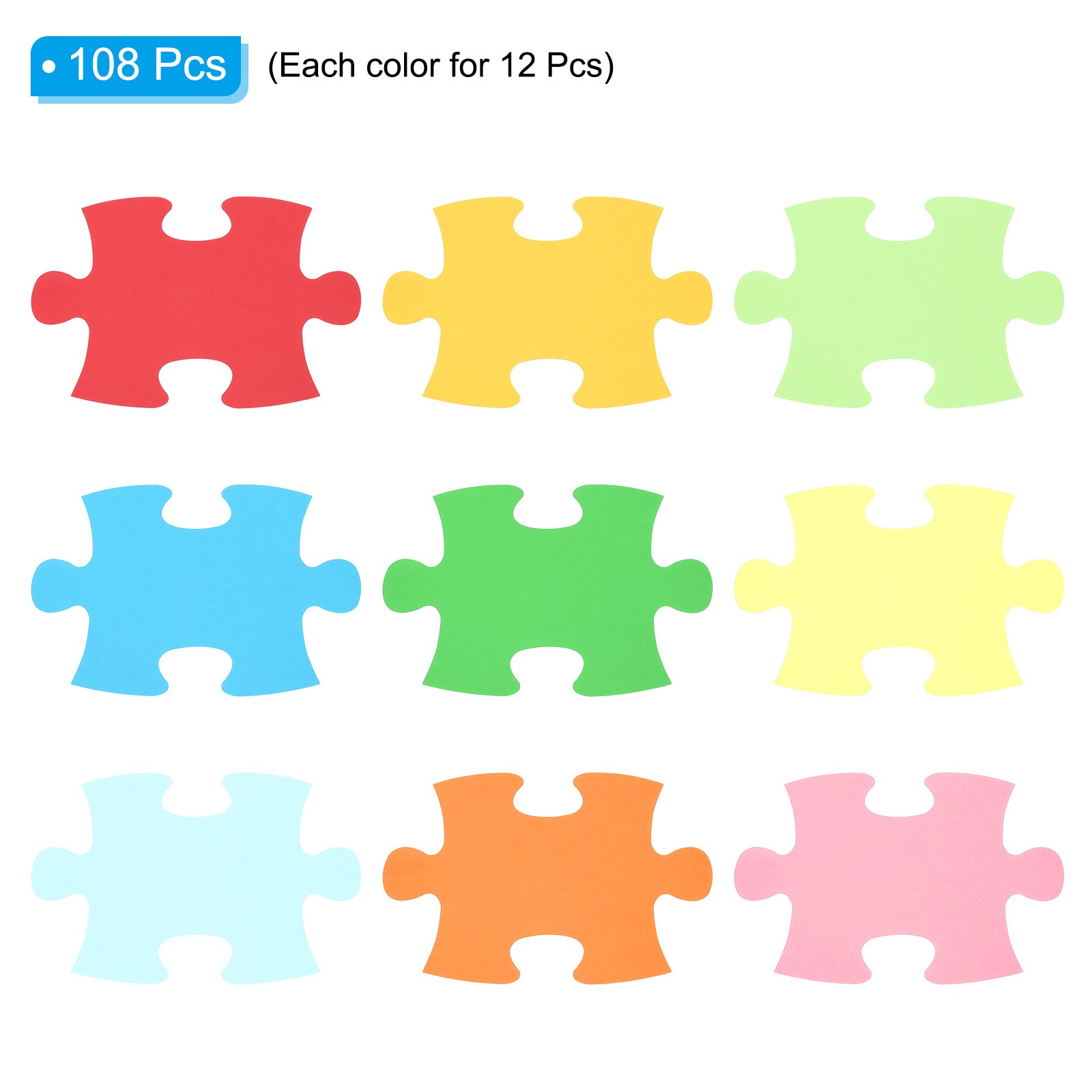 5×6″Cutouts Paper, 108Pcs Puzzle Assorted Color Paper, Multicolor