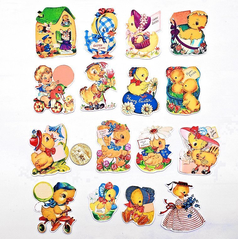 Easter-Sticker-Label-Mixed-Retro-50’s-Ephemera-Junk Journal Supplies-Set of 16