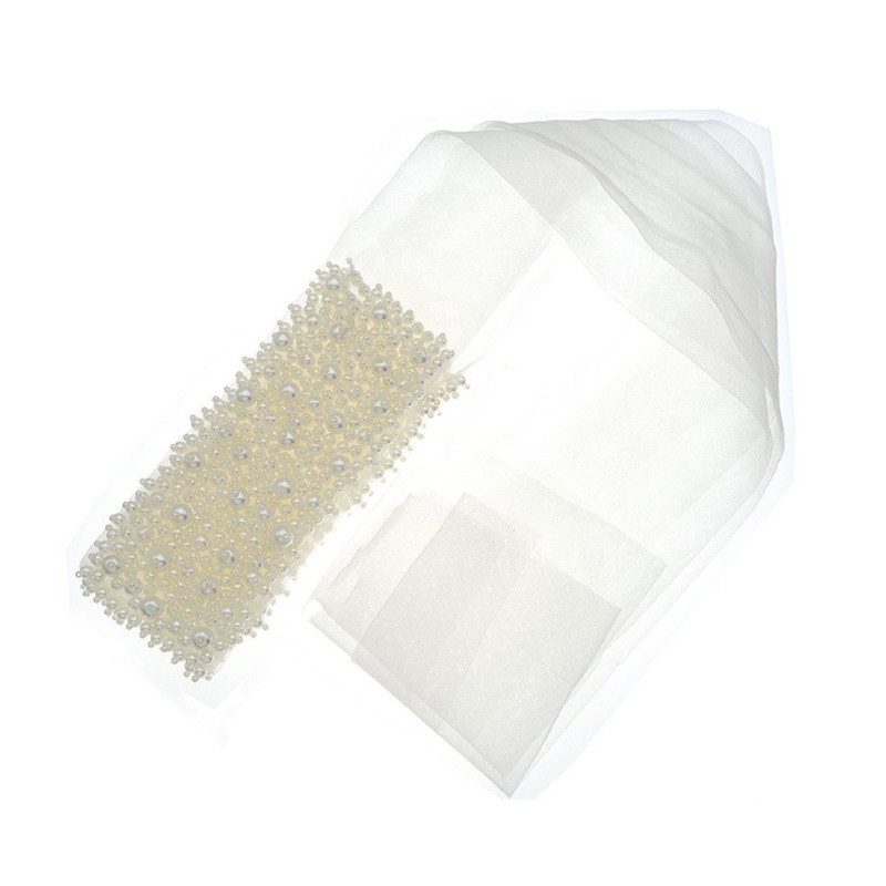 Wedding Veil Pearls Ribbon Short Veil Bride Hair Accessoies White Sheer Veil