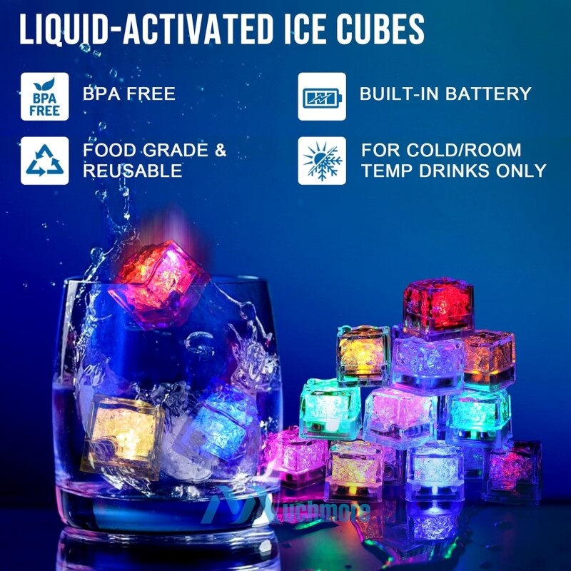 LOT Multicolor Glow Ice Cubes LED Light up for Cocktails Beverages Wedding Party