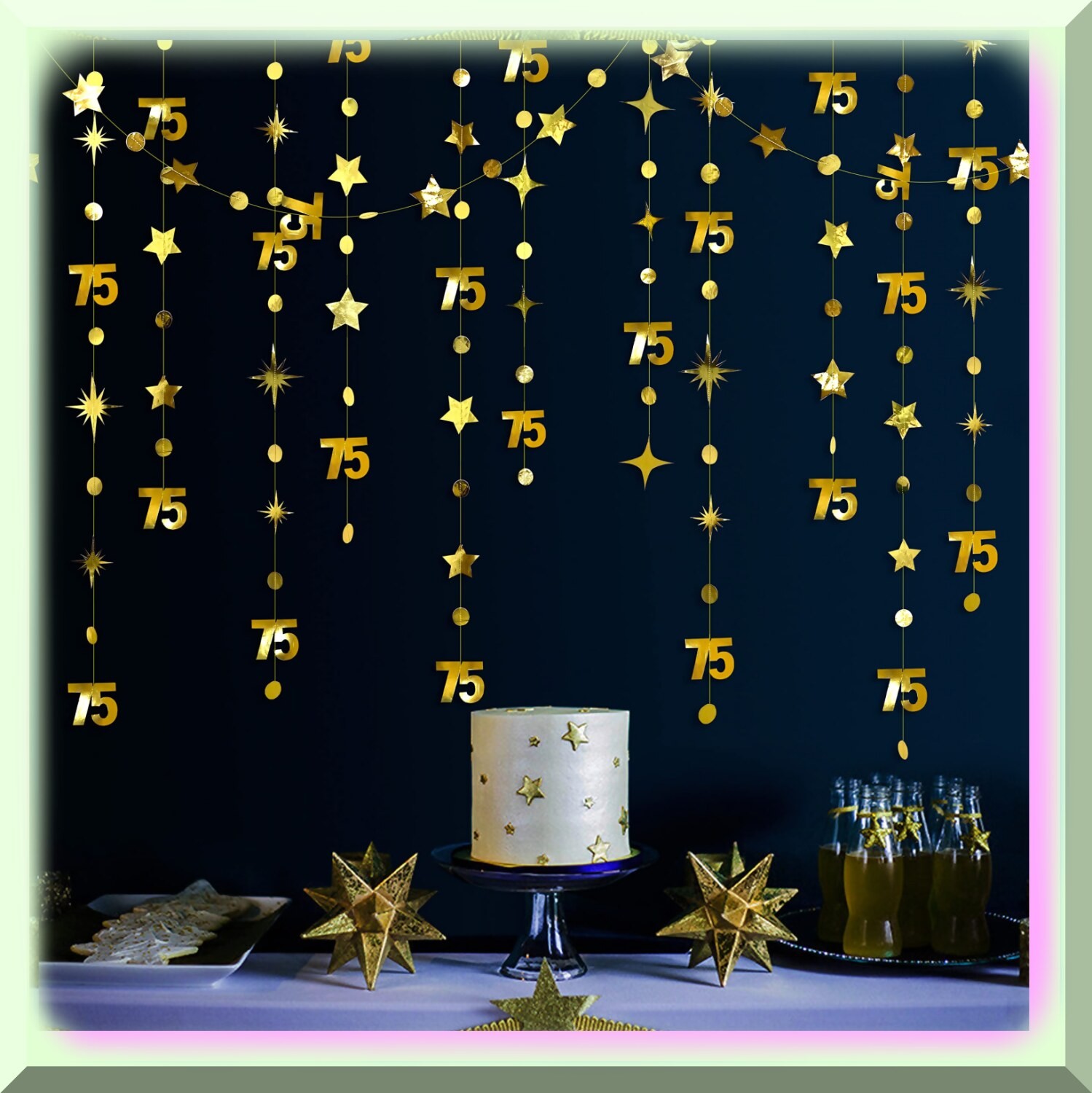 Golden Starry 75th Celebration Kit with Glittering Streamers