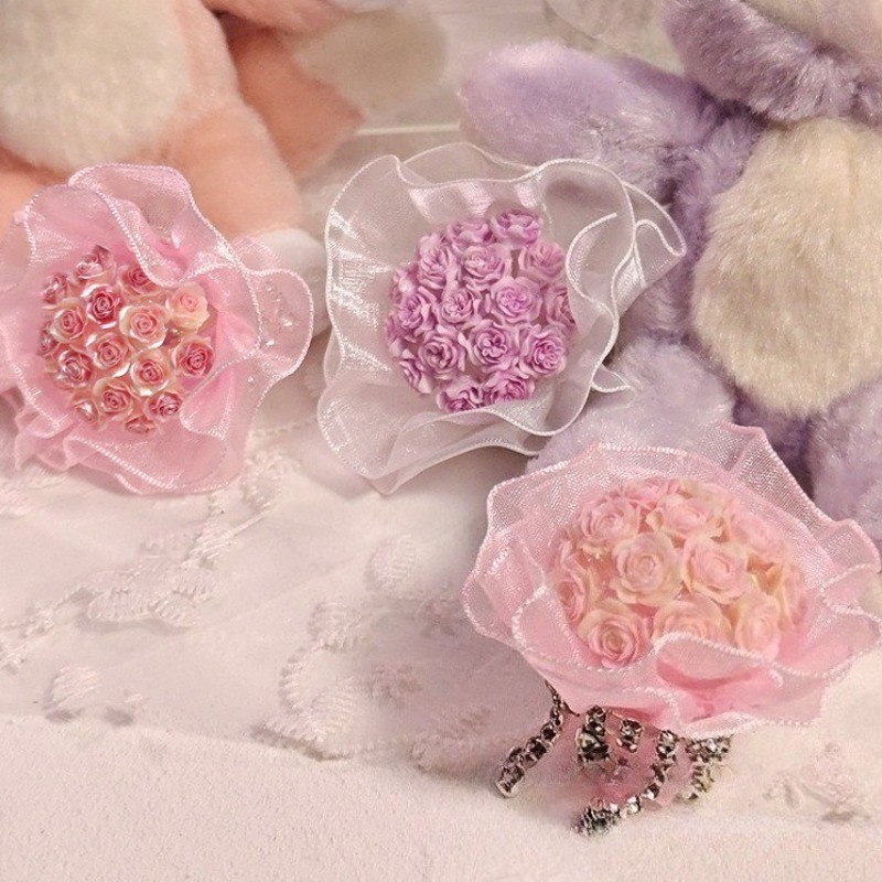 1x Heavy-Duty Mini Rose Bouquet Lace Flower Doll DIY Decoration Tassel with Hole