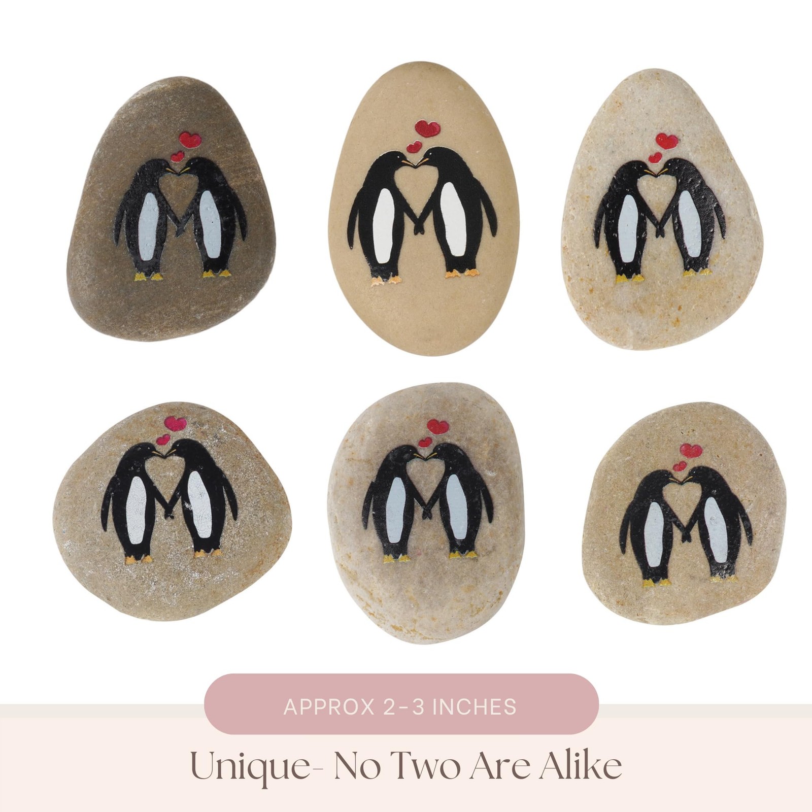 Wedding Anniversary Penguin Pebble 2 inches x 2 x 0.4 inches, Grey