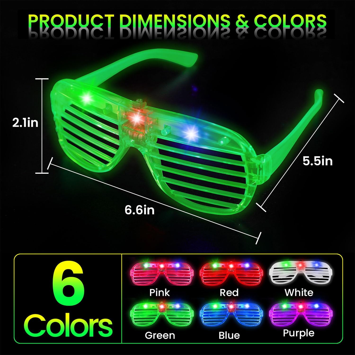 AstrivixDD 30 Pack LED Glasses ,6 Red, Blue, Green, Pink, Purple, White