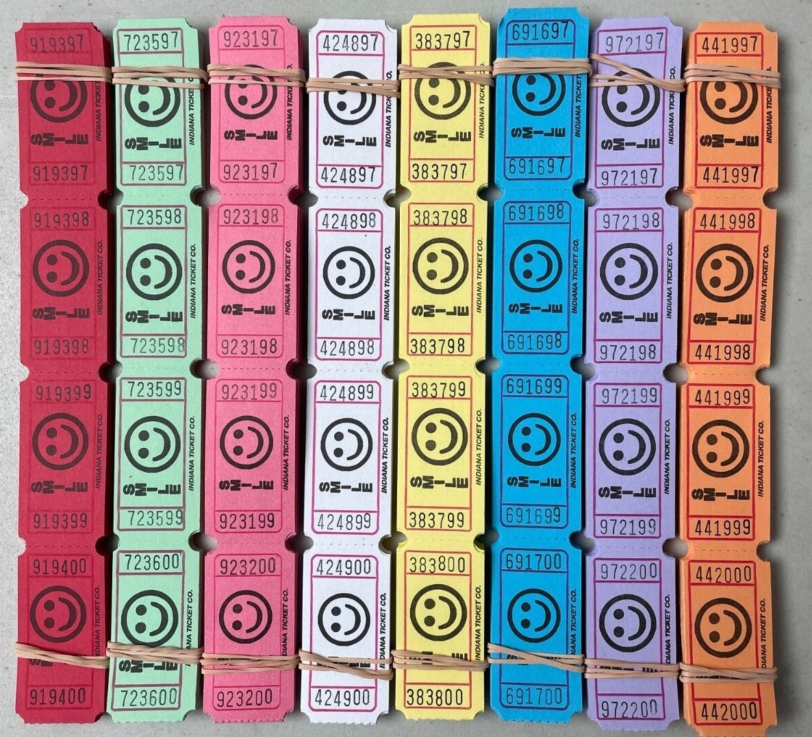500 Smiley Face Tickets Smile 8 Colors 1/4 Roll Folded Raffle Fun Fair Carnival
