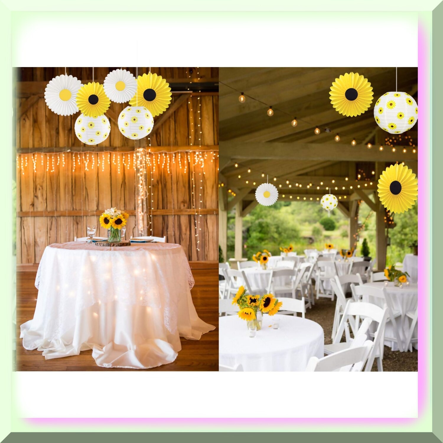 Sunflower Party Decorations with Paper Fans and Lanterns