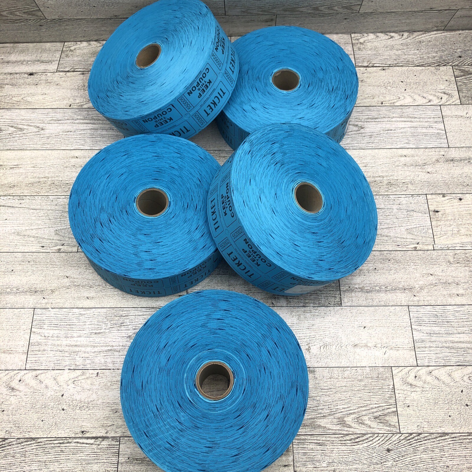 INDIANA TICKET CO. 10,000 Blue CONSECUTIVELY Numbered Raffle Tickets. 5 Rolls