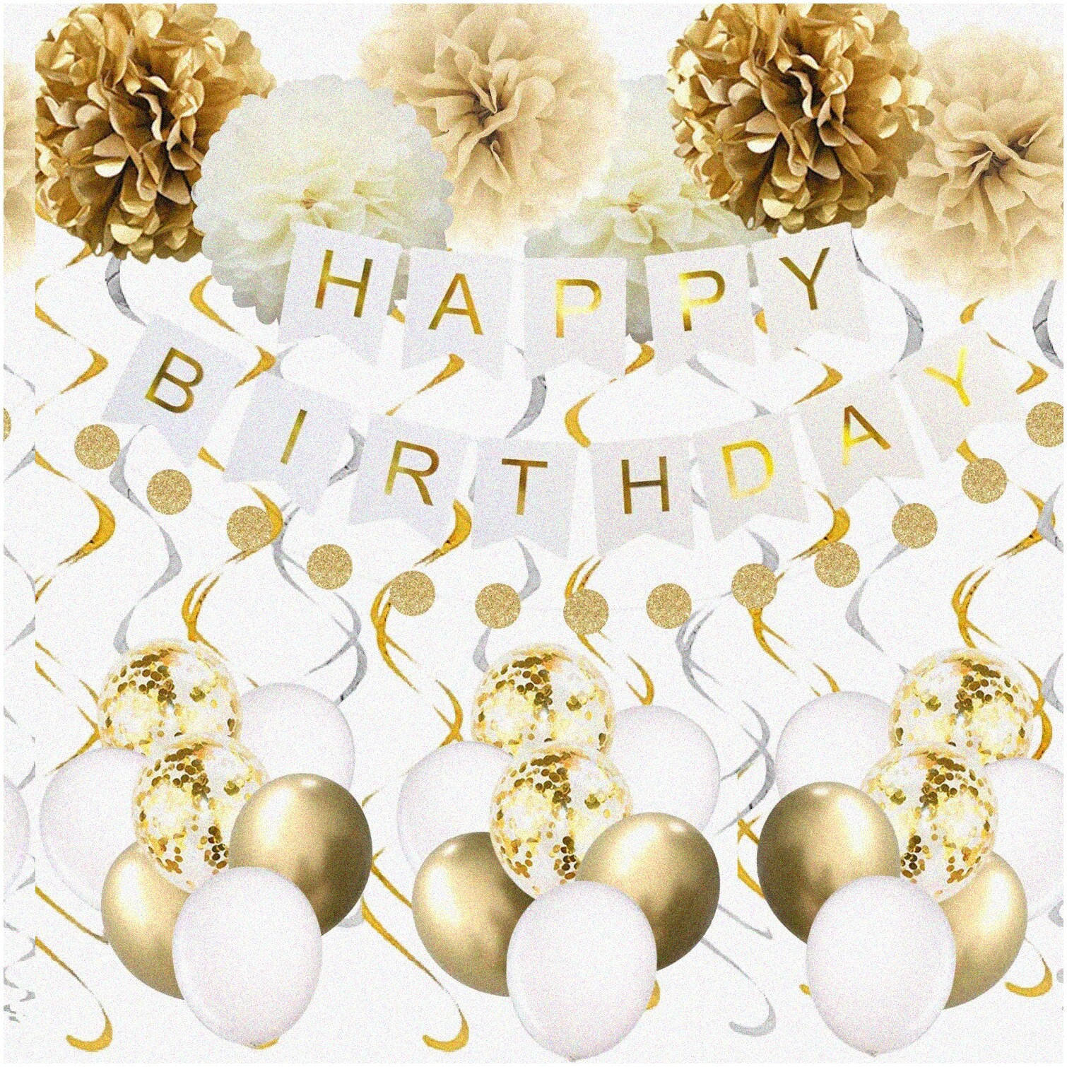 Gold Celebration Kit with Banner, Balloons, Garlands