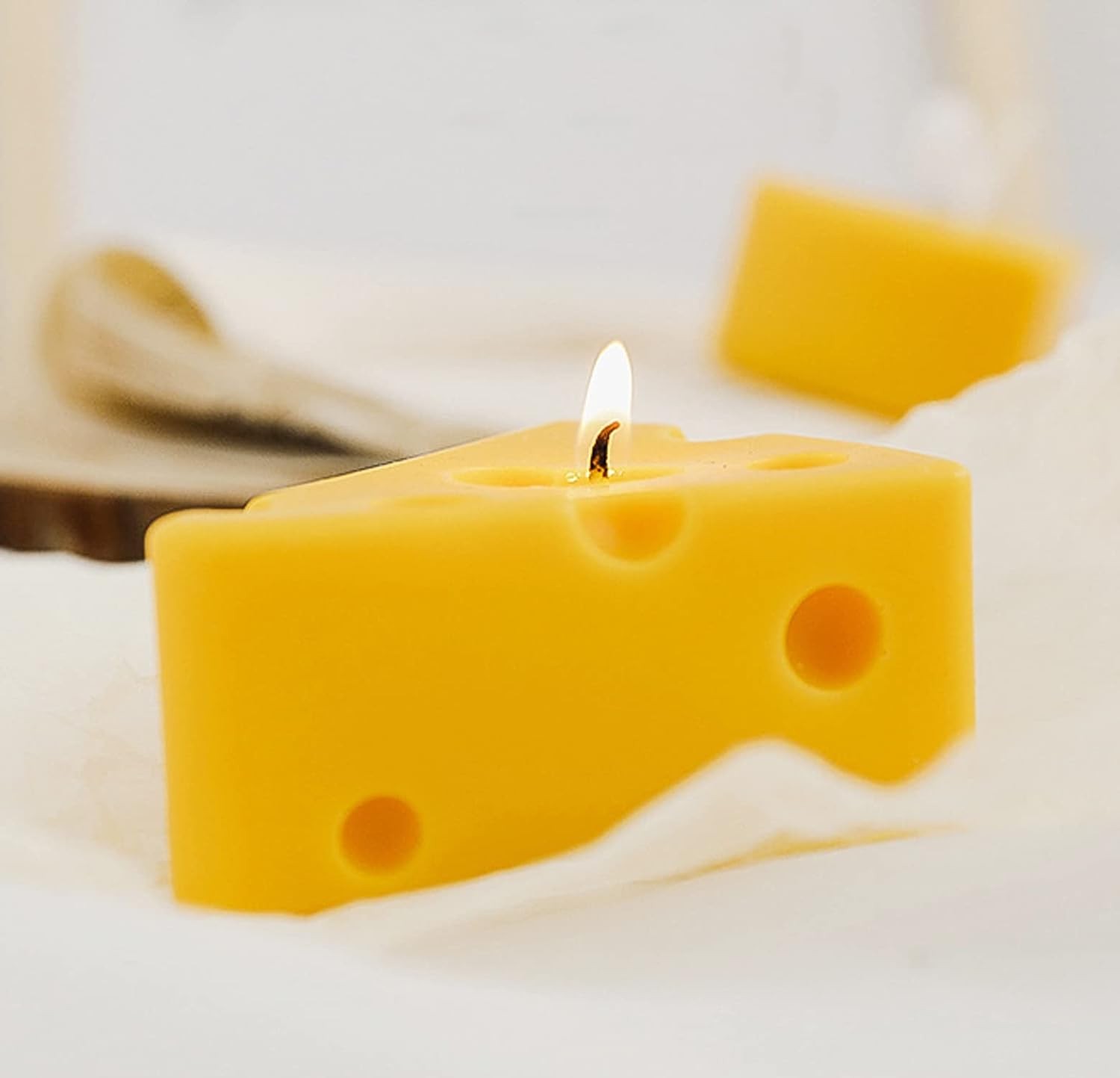 Cheese Shaped Scented Decorative Candle – Cute Fun Home Kitchen Food Decor Gift