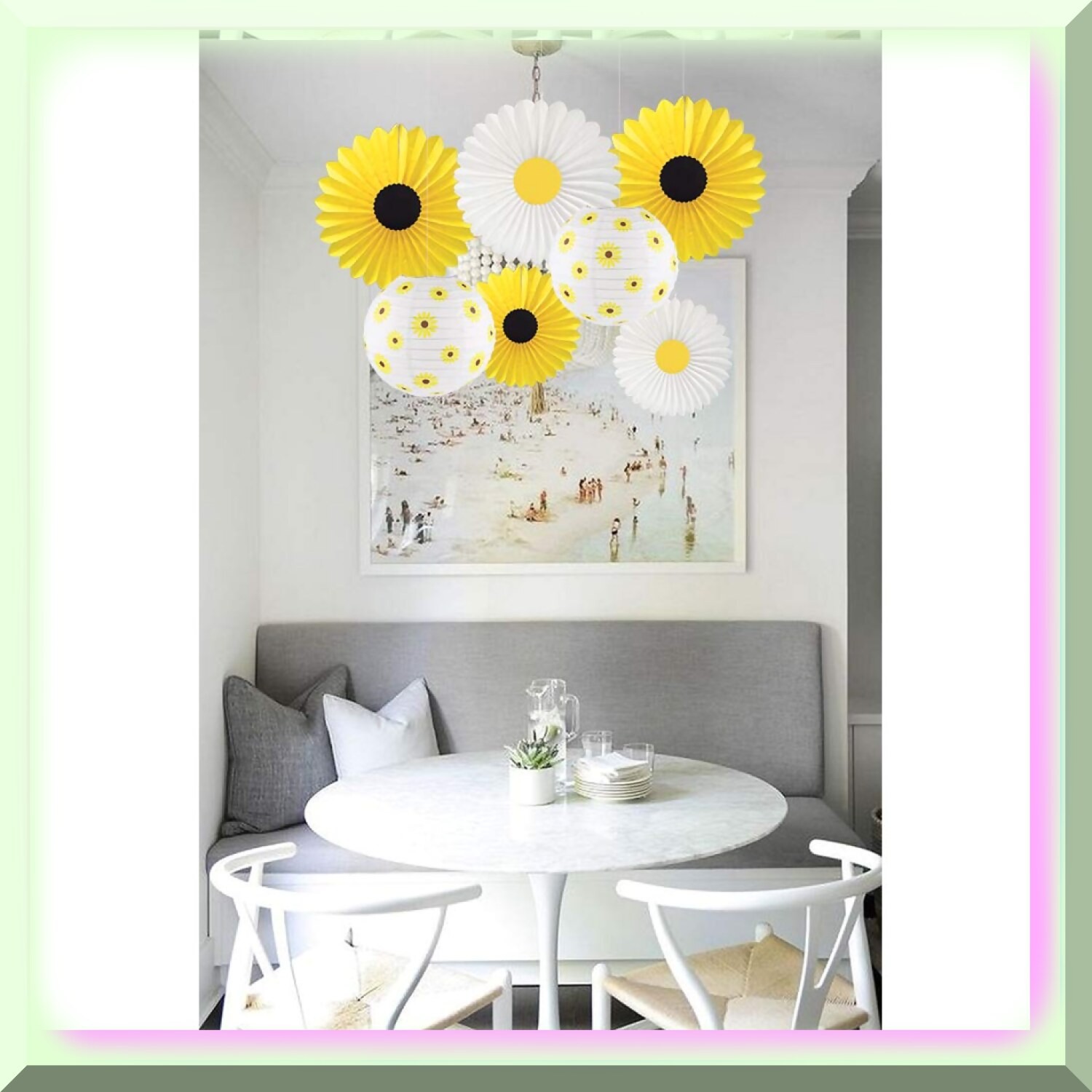 Sunflower Party Decorations with Paper Fans and Lanterns