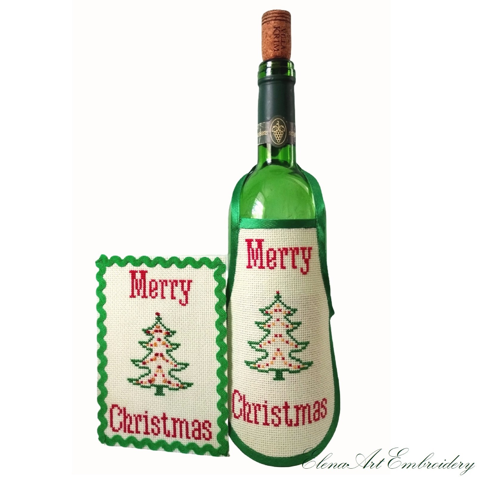 Christmas Holiday Decoration Decor for Table Wine Bottle Apron Christmas Card