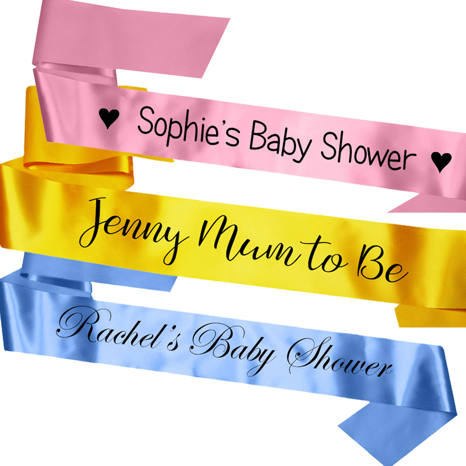 PERSONALISED SATIN BABY SHOWER PARTY SASH PINK BLUE GIFT MUM TO BE DECORATION