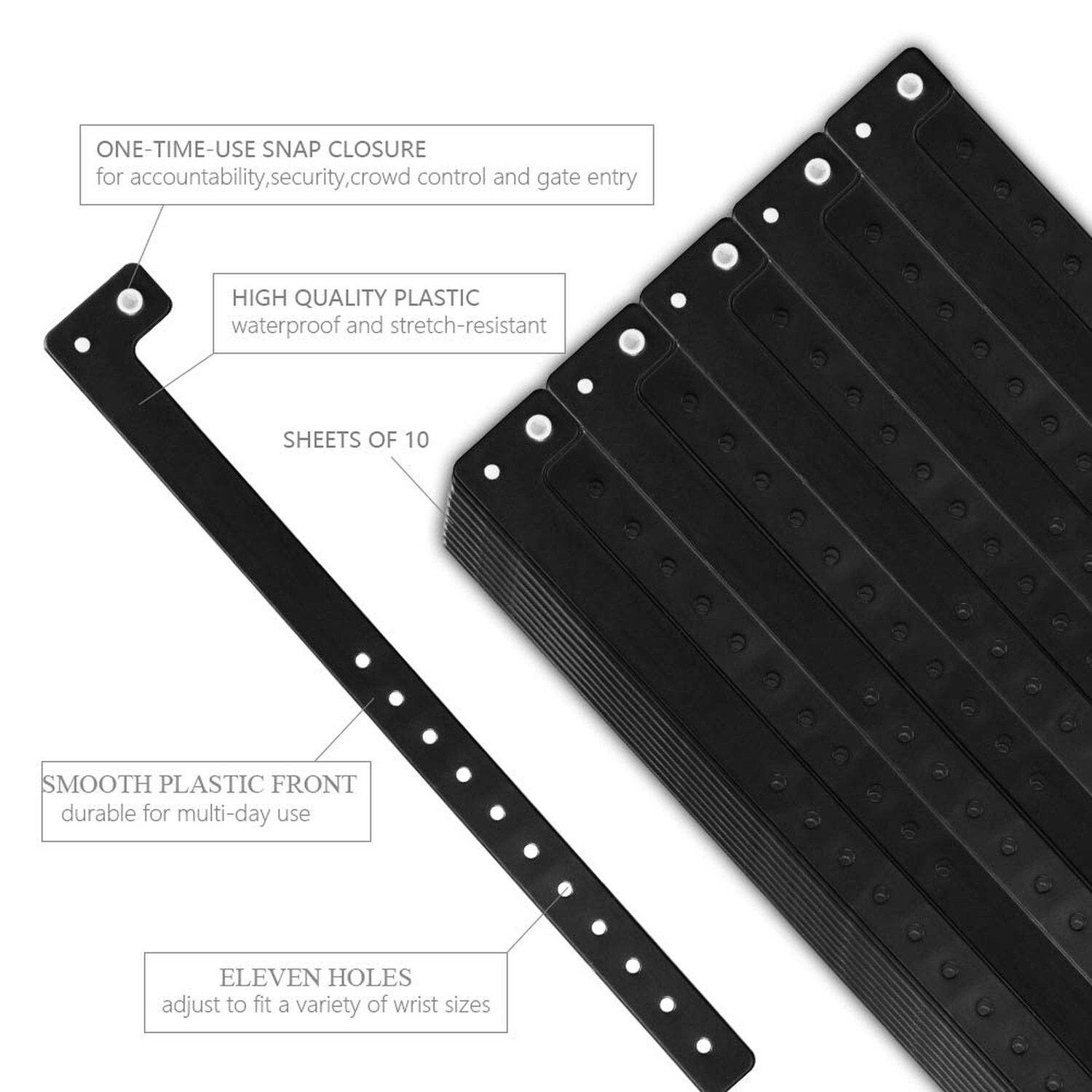 Ouchan Plastic Wristbands Black – 100 Pack Wristbands for Events Club Music M…