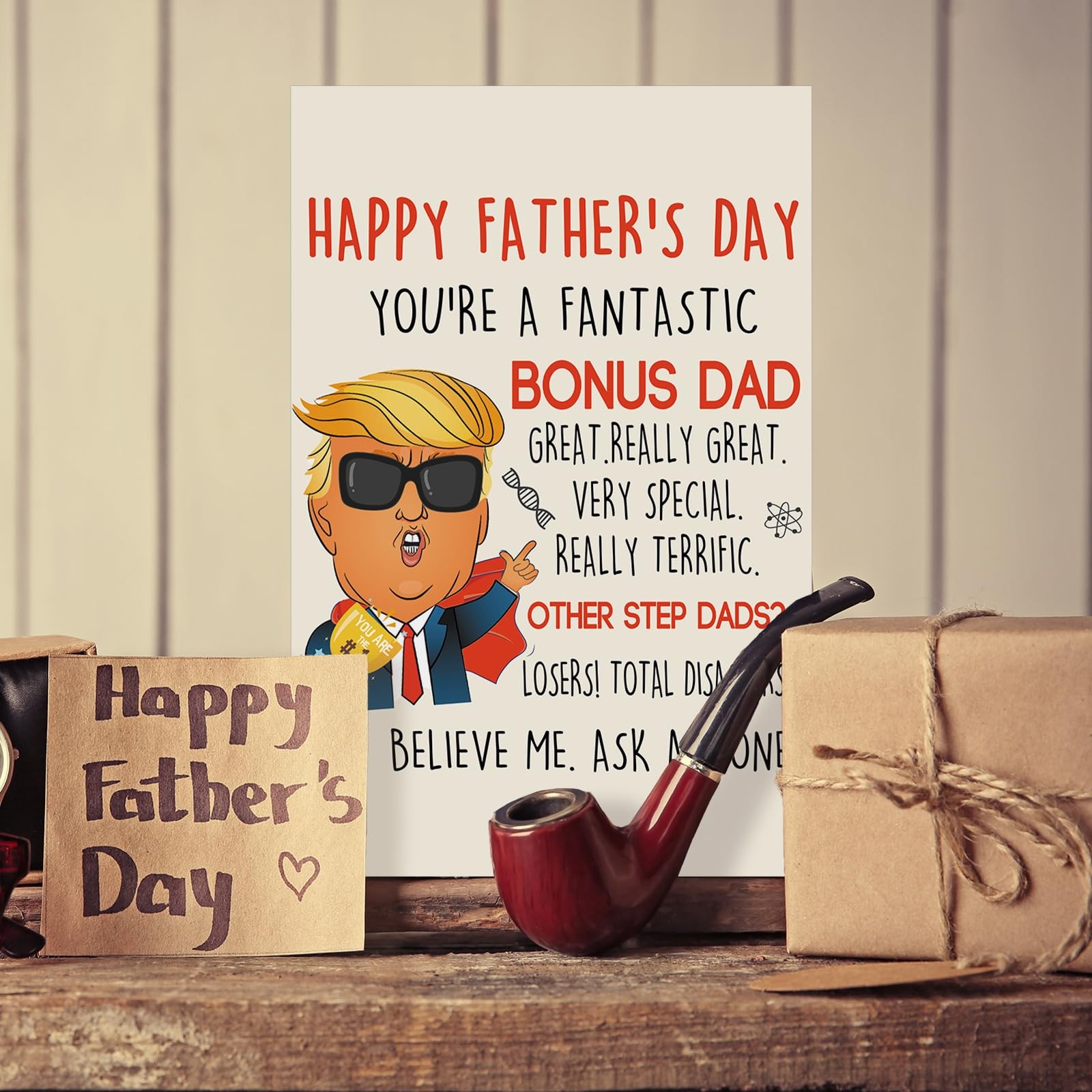 Missonemi Funny Fathers Day Card for Step Dad, Bonus Dad 5×7 inches, MS367