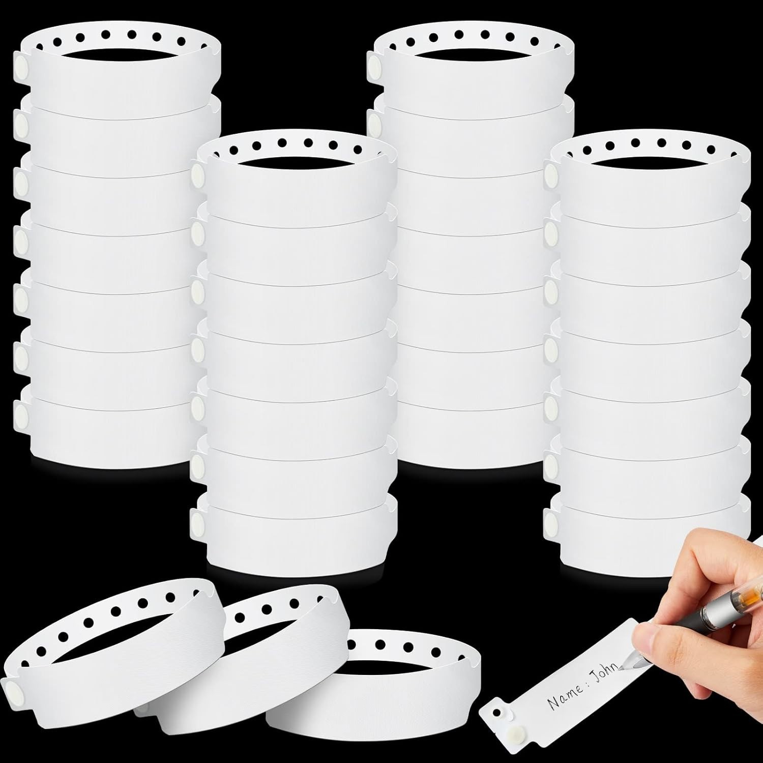 100 Pack White Hospital Wristbands Vinyl ID Bracelets Waterproof Disposable