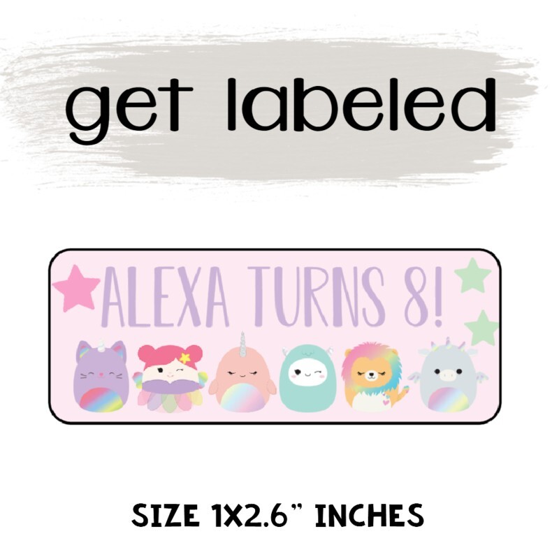 60 SQUISHMALLOWS Party Stickers Labels For Goodie Bags & Favors