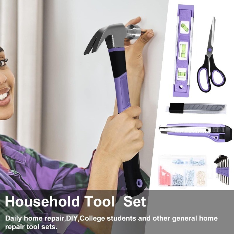 Purple Tool Set,223-Piece Tool Sets for Women,Tool Kit with 13-Inch Wide Mouth