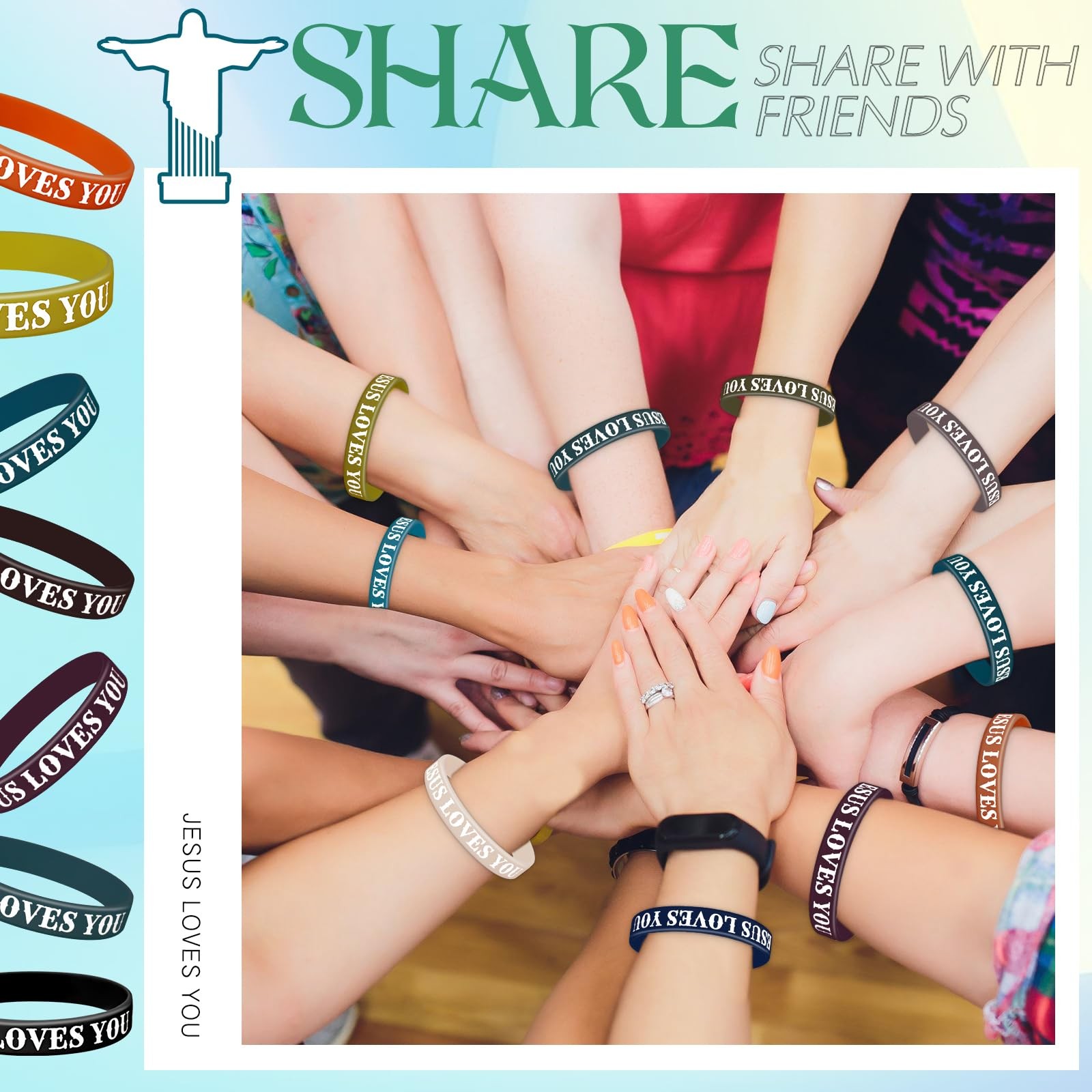 100 Pcs Jesus Loves You Bracelet Bulk Silicone Christian Bracelet Colorful Ru…