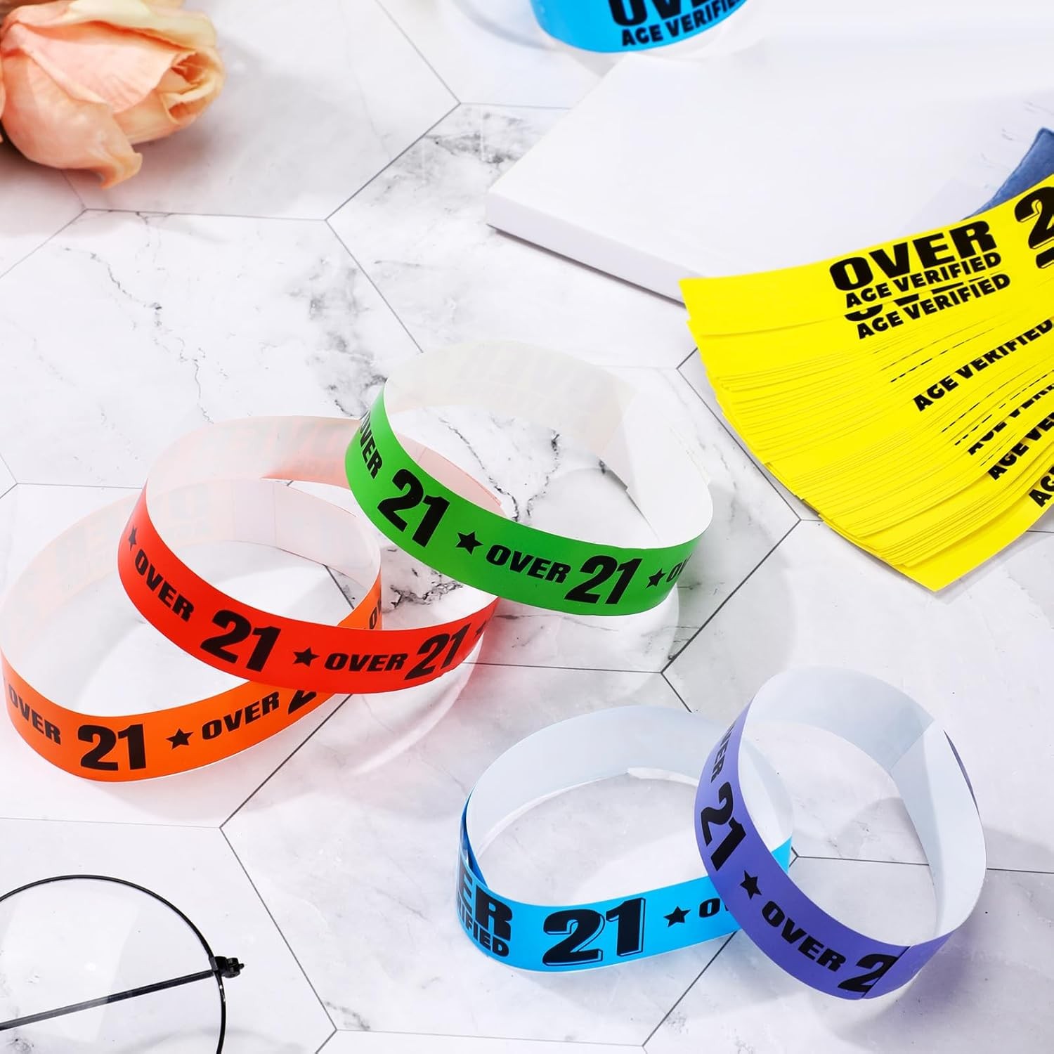 600 Pcs Over 21 Wristbands 25 x 1.91 cm / 9.84 x 0.75 inches, Multiple Colors