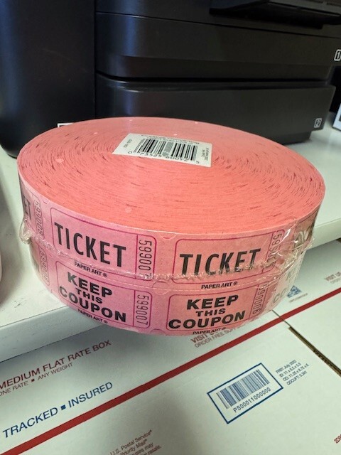 Creative Converting Pink Double Roll Raffle Tickets 2000 Tickets Per Roll New!!!