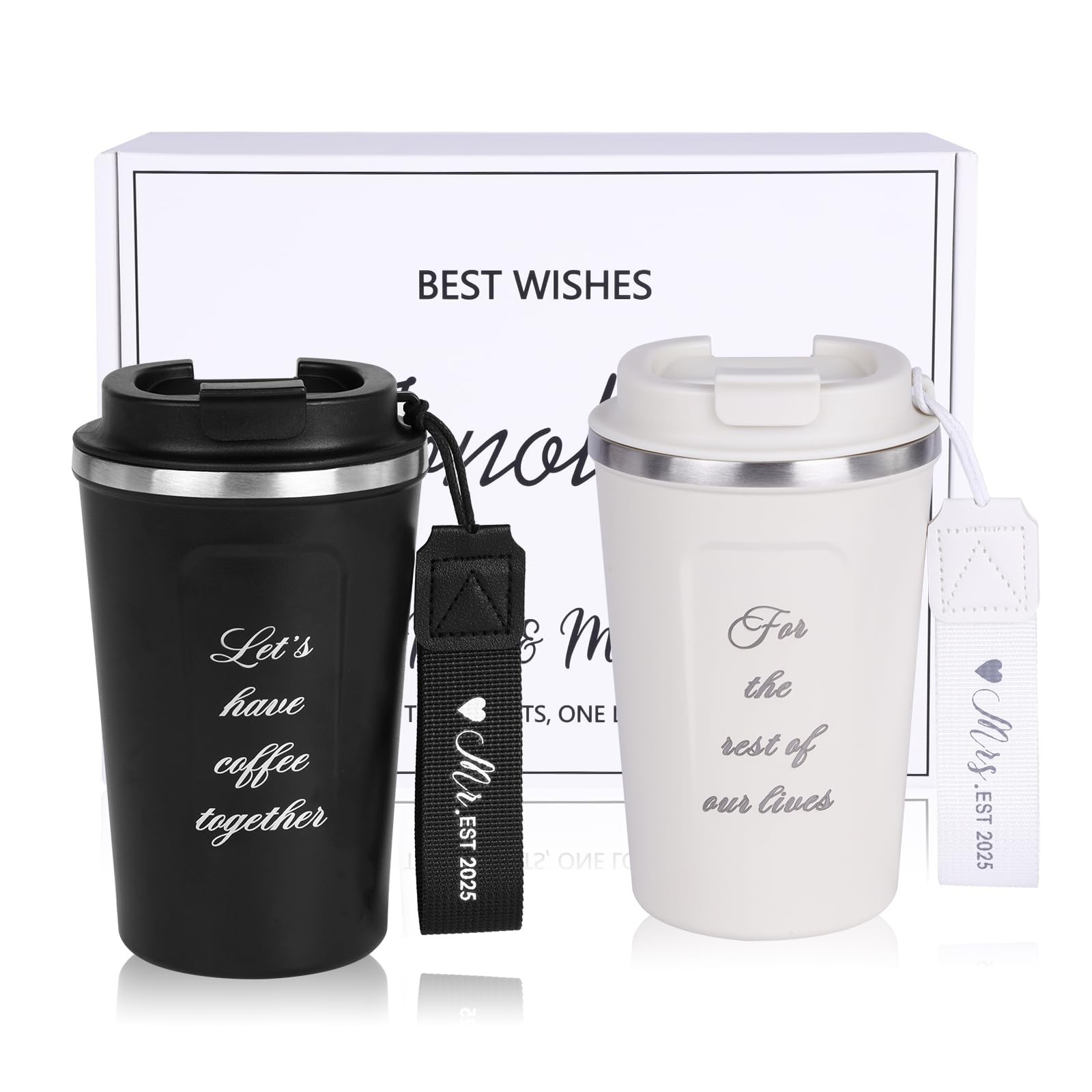 Mr and Mrs Gifts 2025, Stainless Steel Insulated Coffee Mug for Couples, Wedd…