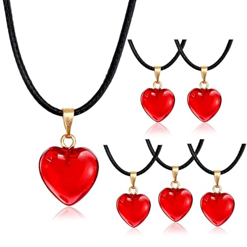 Valentines Day Gifts 12 Pack Red Heart Shaped Pendant Necklace for Classroom