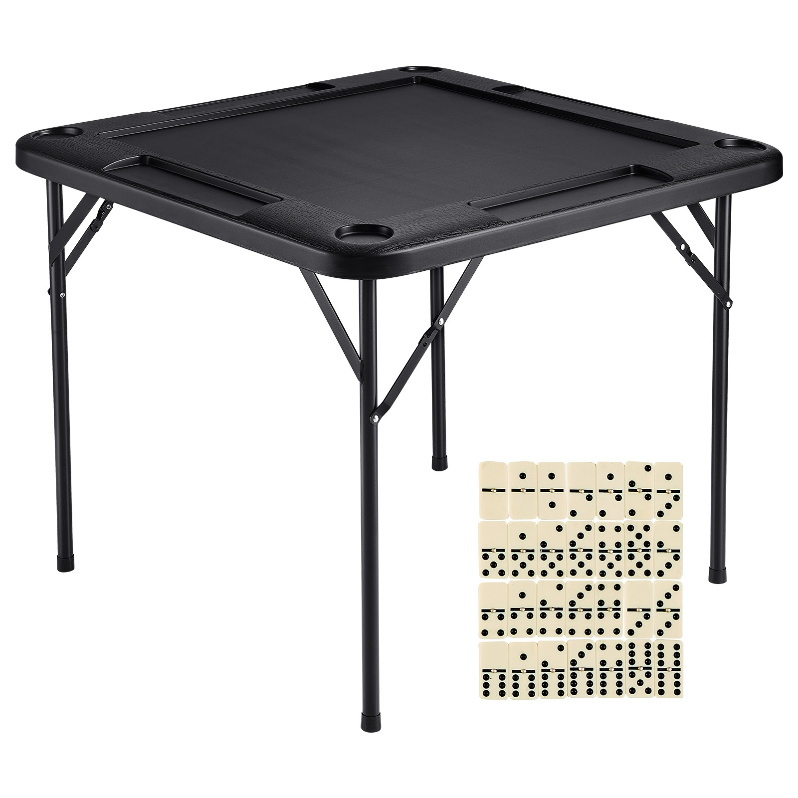 Mahjong Table 4 Player Folding Card Game Table with Cup Holders Black