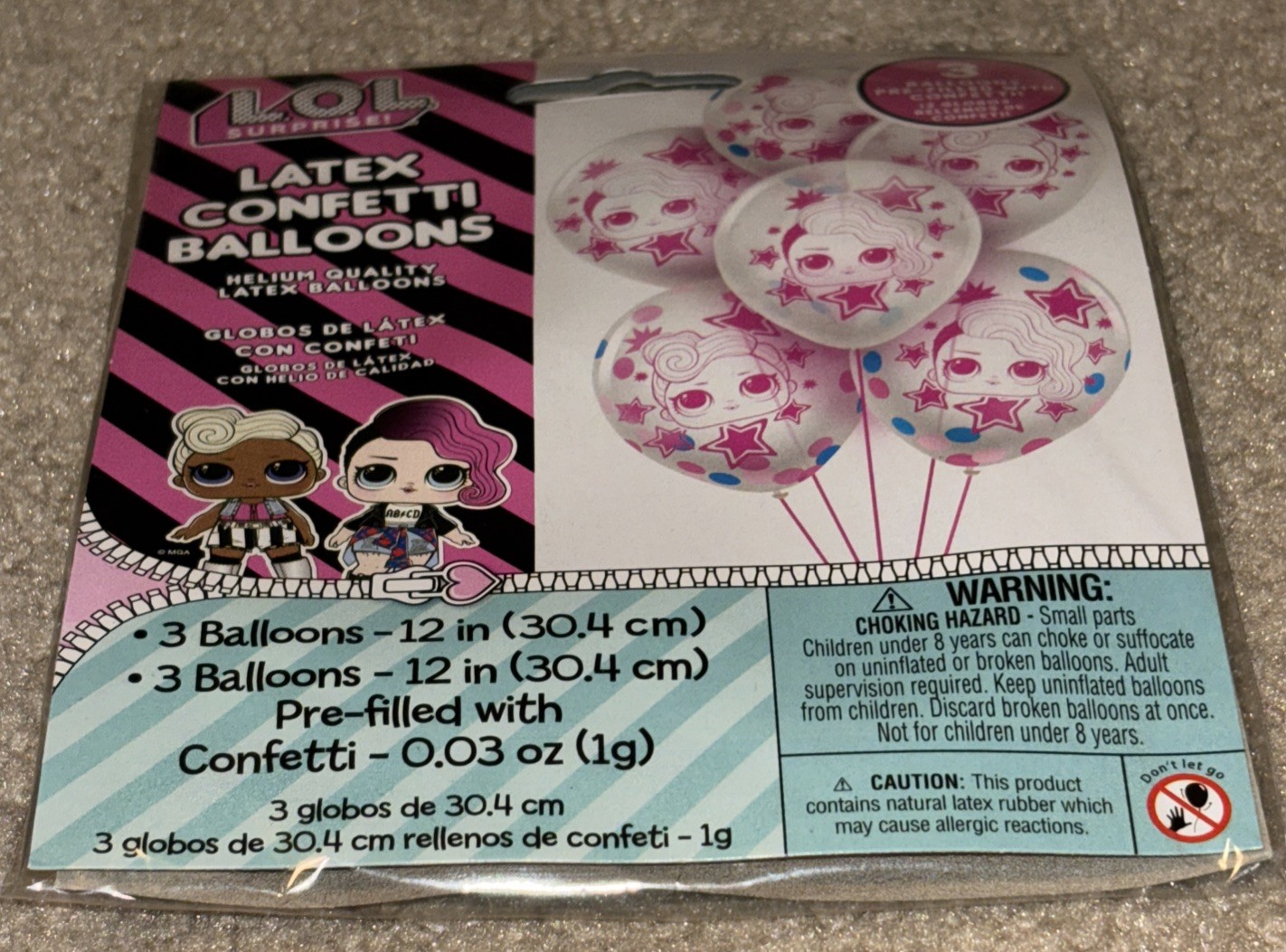 New 12″ Assorted Latex Balloons LOL Surprise Design 6 pcs. 3 with confetti