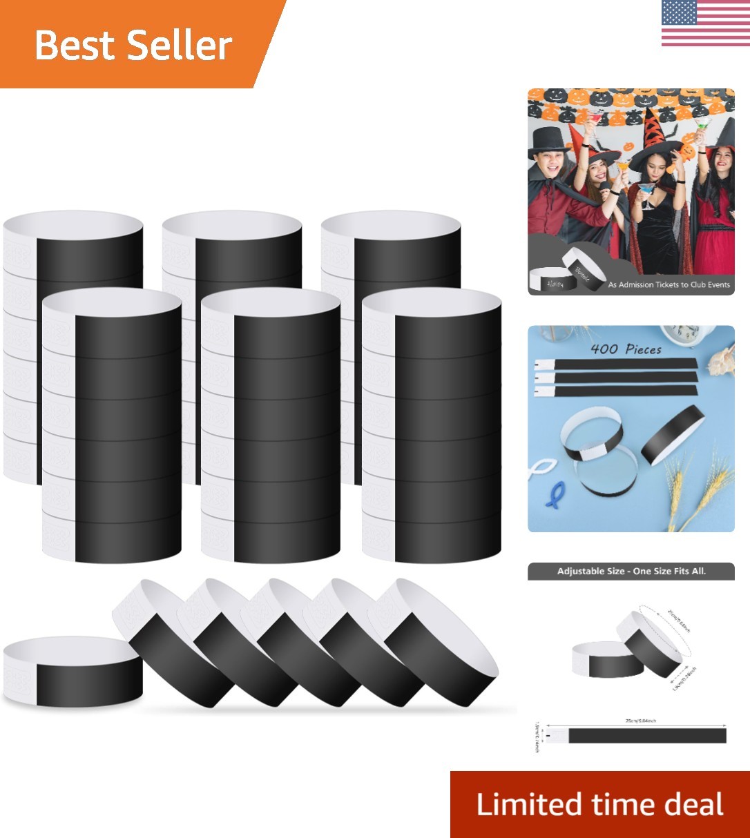 Black Waterproof Paper Wristbands – 400 Bulk Event Arm Bands for Easy Access