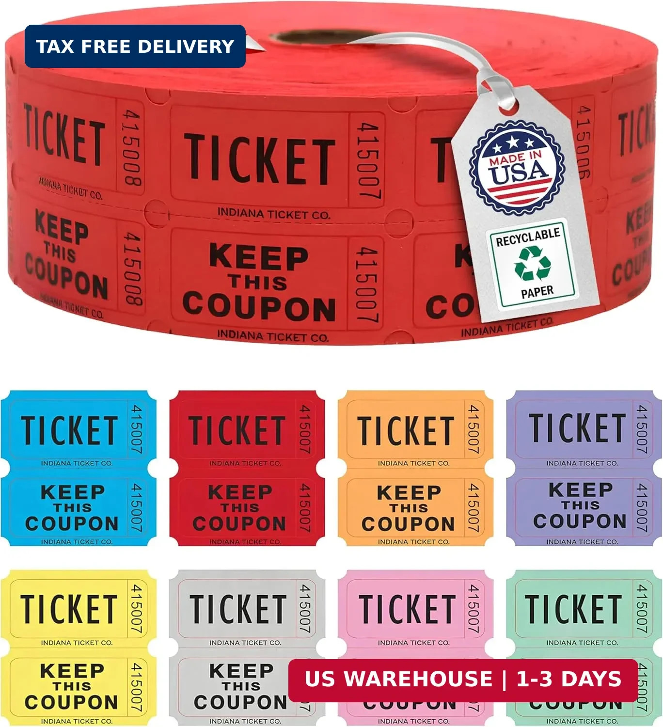 1,000 Red Raffle Tickets Double Roll – Events, Fundraiser, Ca