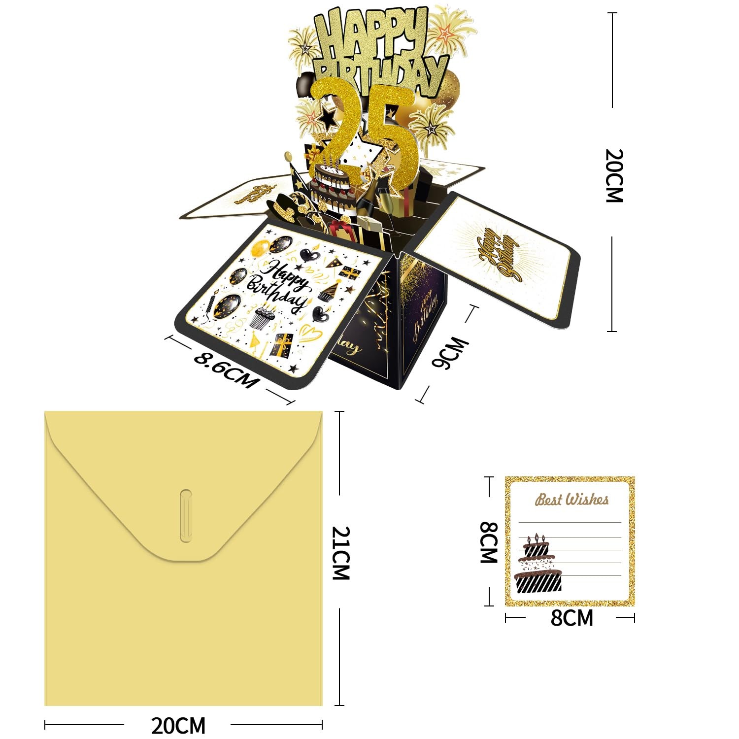 Joycard 25th Birthday Card, Decorations for Her Him, 25th, Gold