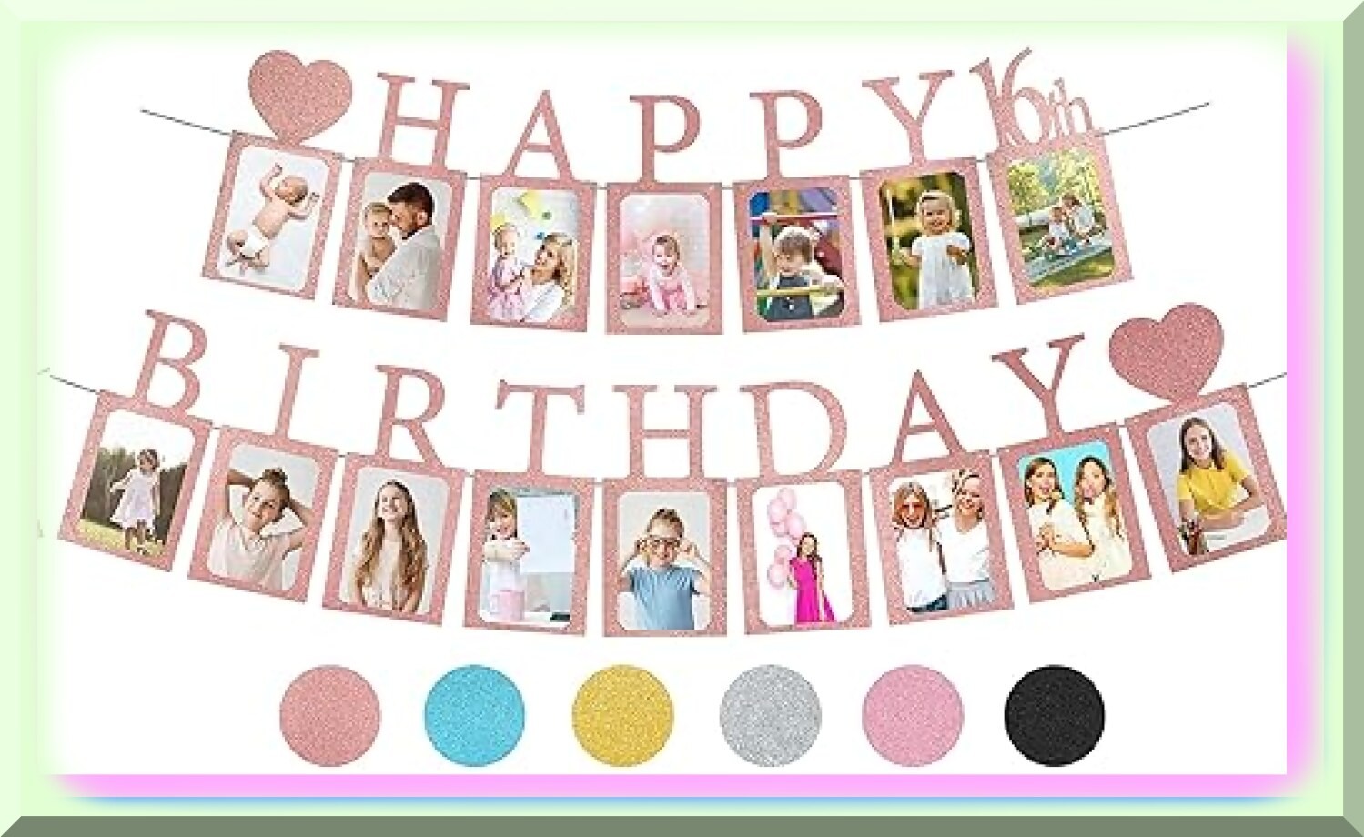 Rose Gold Sweet 16 Photo Banner
