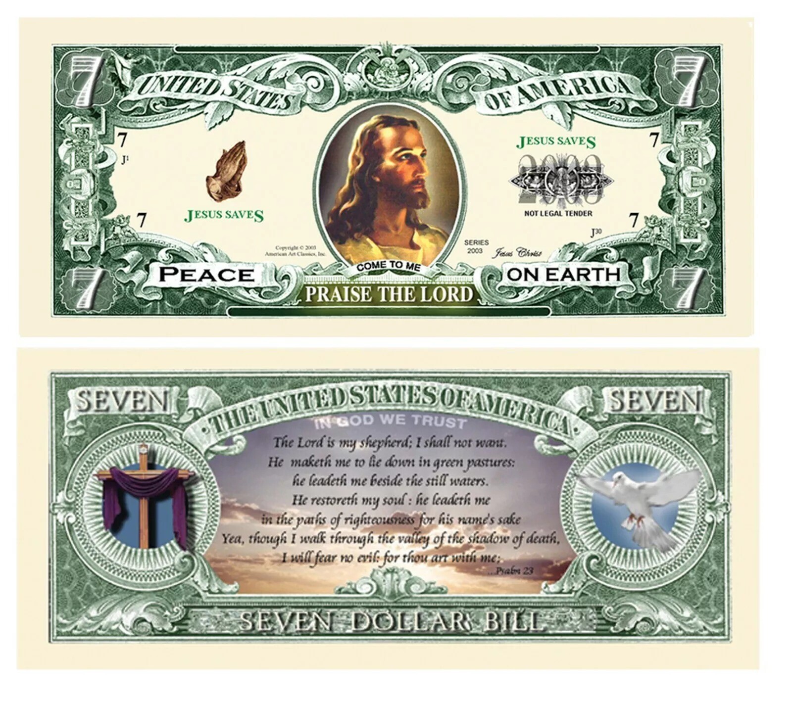 Set of 1000 – Jesus Christ Praise The Lord Christian Religious Novelty $7 Bills