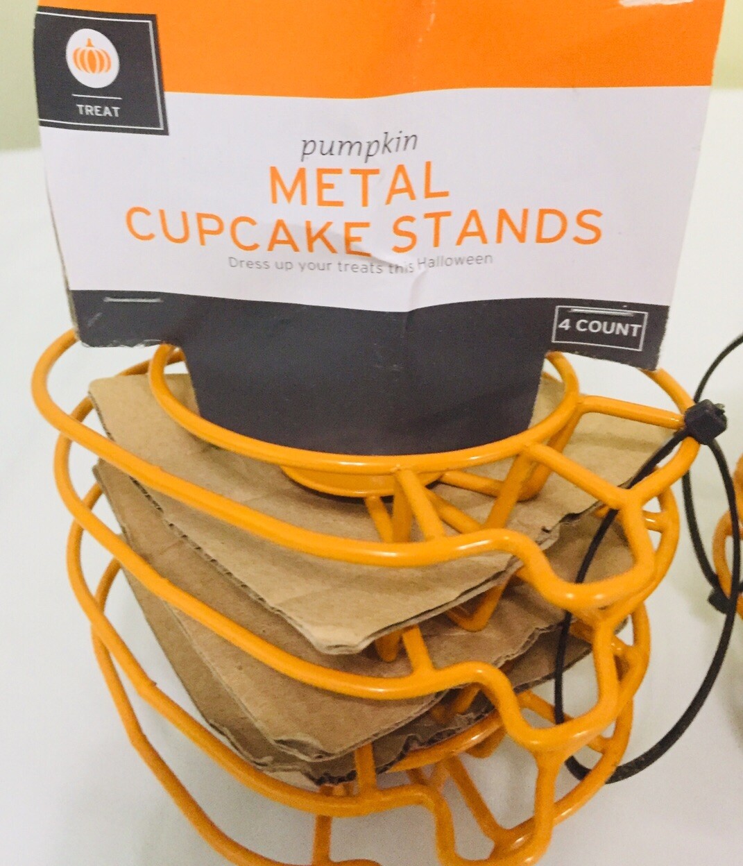 8 Pumpkin Shaped Cupcake Stands Orange Metal Thanksgiving or Halloween 2 Sets 4
