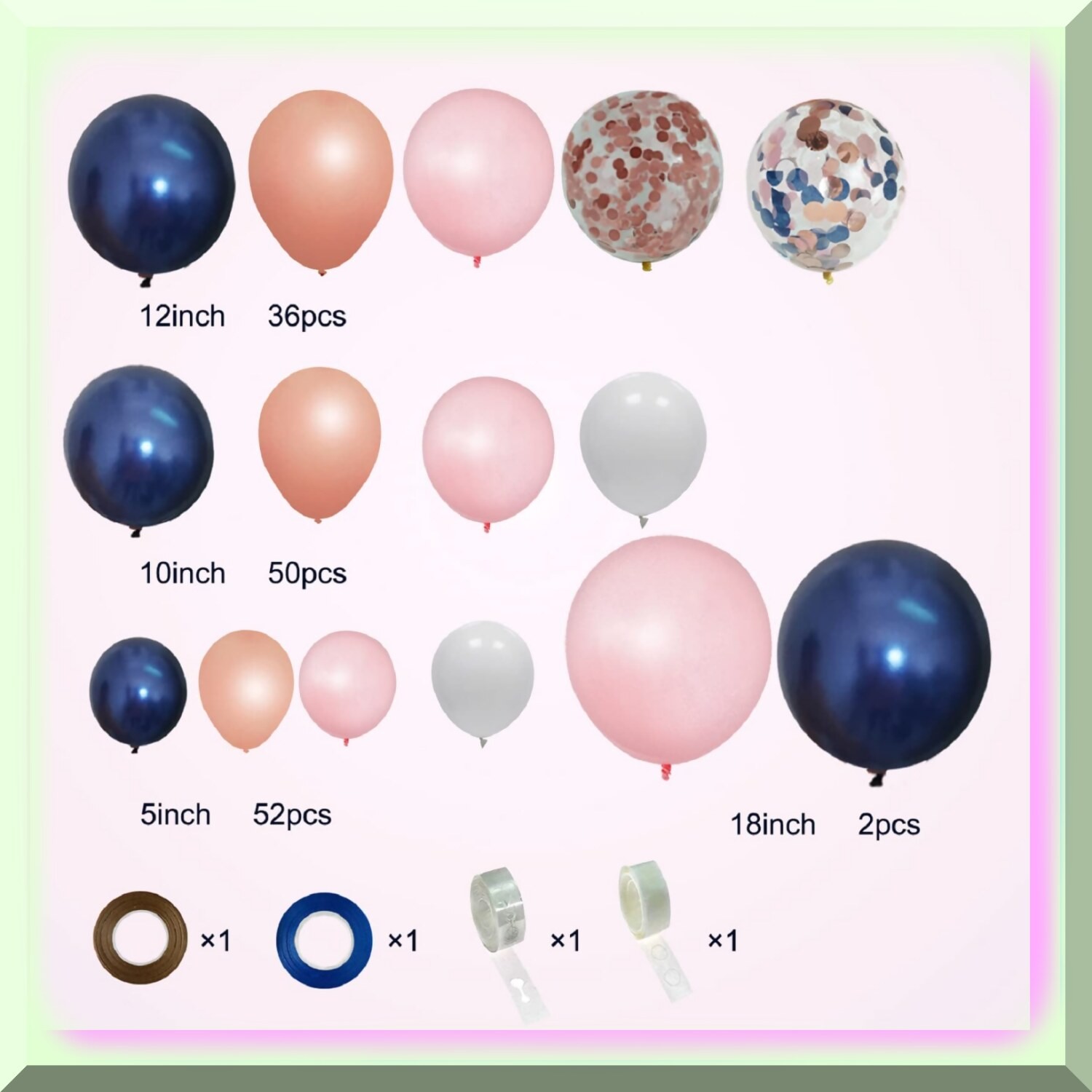 Navy Blush Rose Gold Confetti Balloon Garland Kit