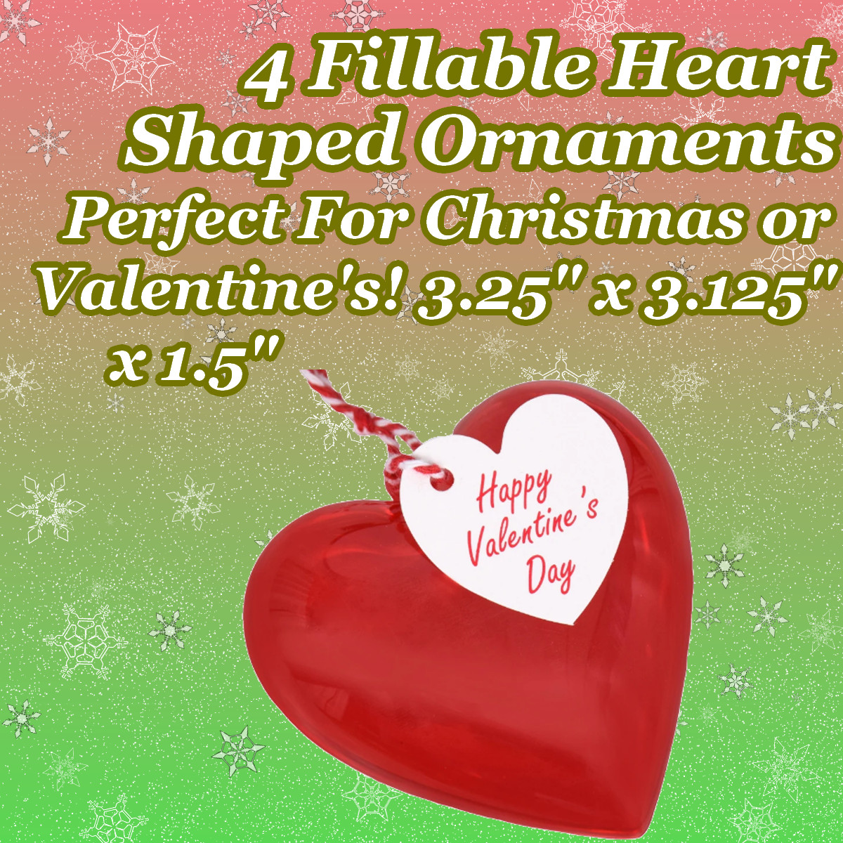 Valentine Ornaments Fillable Containers, Heart Shaped SET OF 4 **Discount on 2+!