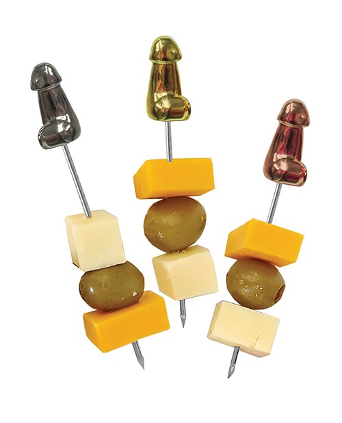 Glitterati Penis Appetizer Picks Set of 6 Stainless Steel Gold Rose Silver